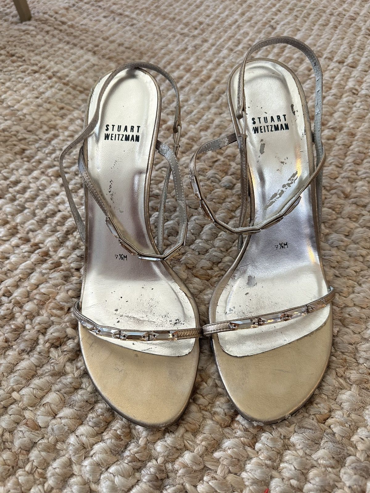 Stuart Weitzman STUART WEITZMAN Gold Crystal Baguette Strappy Slingback Heel Size US 9.5 / IT 39.5 - 4 Thumbnail