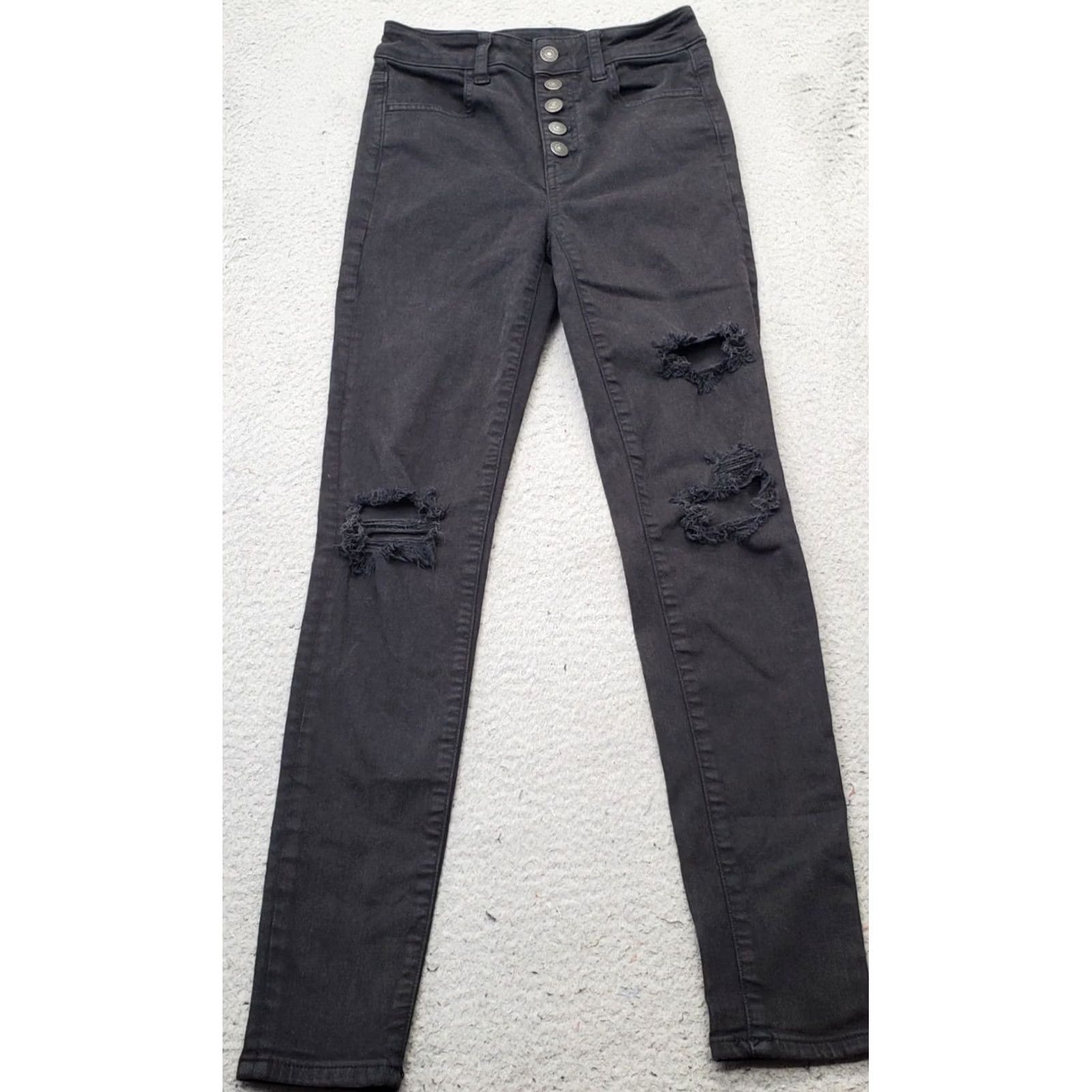 American Eagle Outfitters American Eagle Outfitters Jeans Women's 0 Black Denim Level Stretch Button Fly Jeans Size 25" / US 0 / IT 36 - 2 Thumbnail