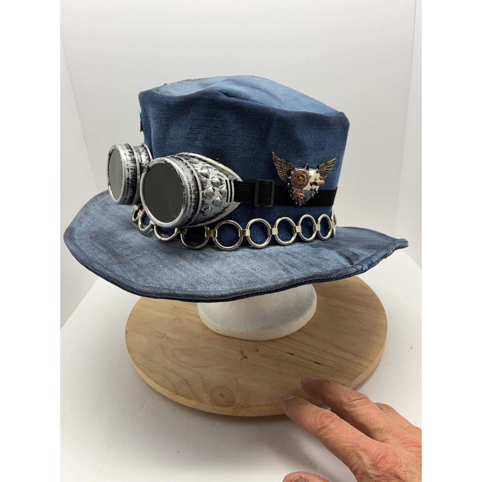 Other Steampunk Denim Hat XL – Goggles Top Hat, Industrial Festive Size ONE SIZE - 2 Thumbnail
