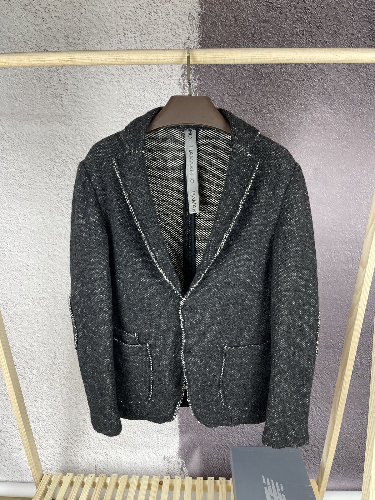 HAMAKI-HO Hamaki-Ho wool cotton grey knitted blazer 2 button Size 42R - 1 Thumbnail