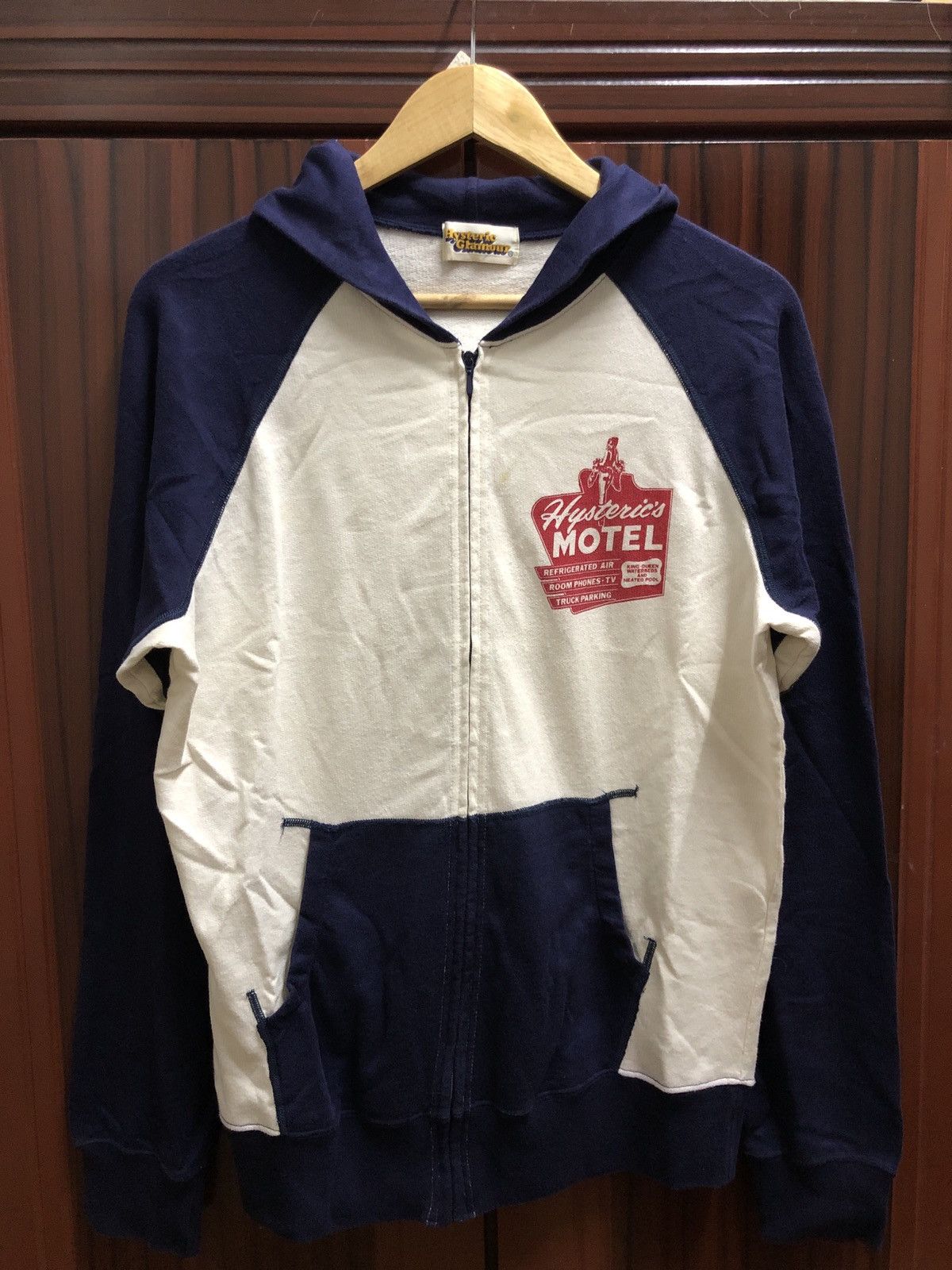 image of Hysteric Glamour Motel Zip Hoodie in Blue/White, Men's (Size Medium)