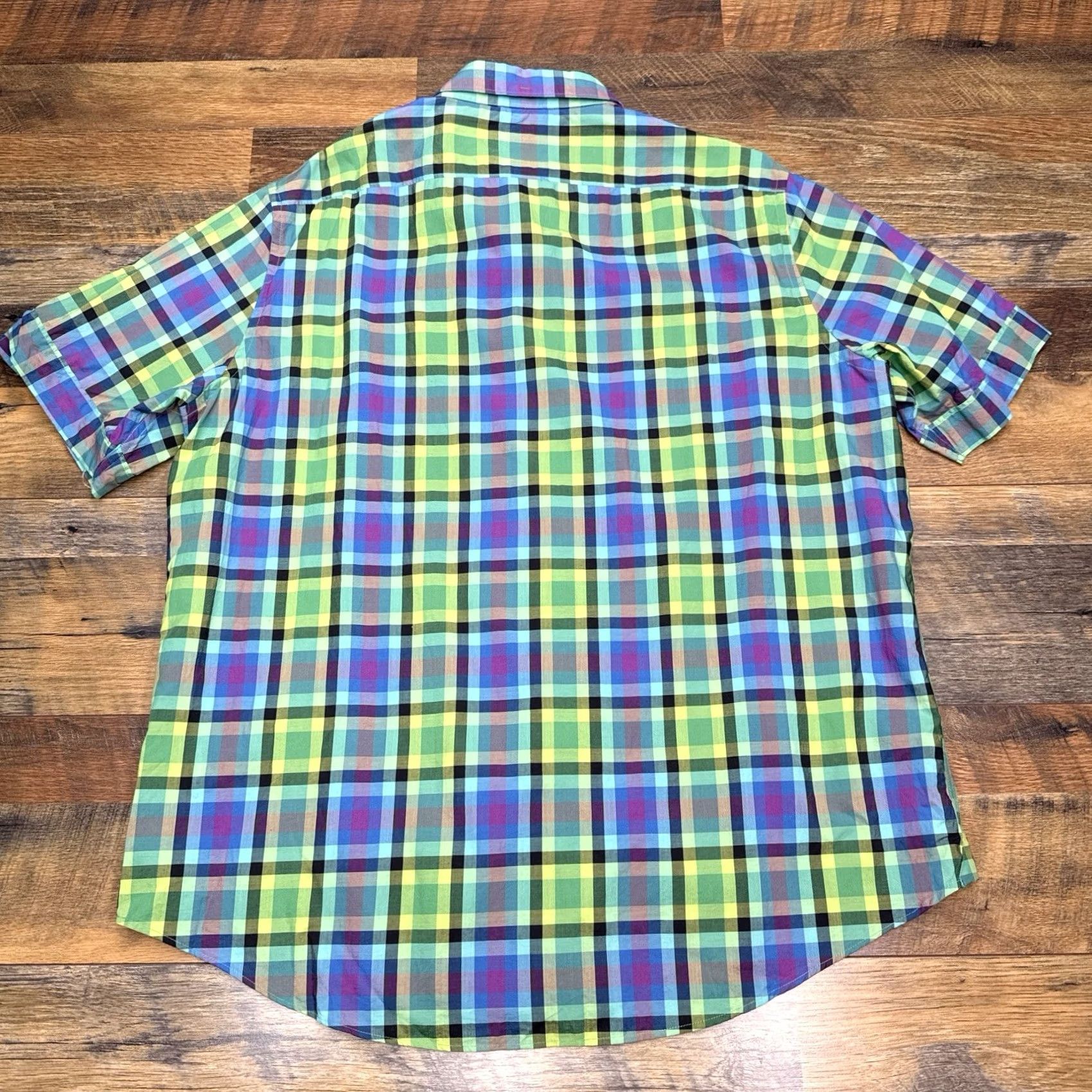 Joe Browns Browns Shirt Button-Up Check Green Green/Blue 2XL Short Sleeve Casual Mens Vintage? Size US XXL / EU 58 / 5 - 2 Thumbnail