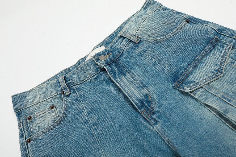 Jean Distressed men's loose washed multi-pocket work jeans Size US 32 / EU 48 - 3 Thumbnail
