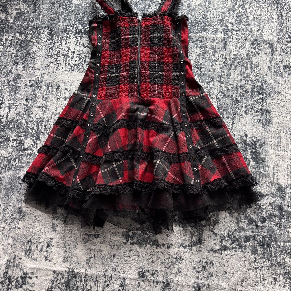 Handmade Corset Mini Dress Gothic Punk Tartan Alt Grunge Y2K Japan Size L / US 10 / IT 46 - 7 Thumbnail