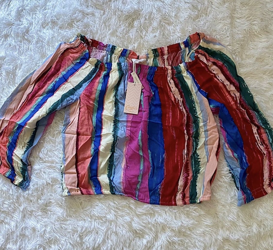 Other CANDIE’S STRIPED COLD SHOULDER CROP TOP 3/4 SLEEVES Size L / US 10 / IT 46 - 4 Thumbnail