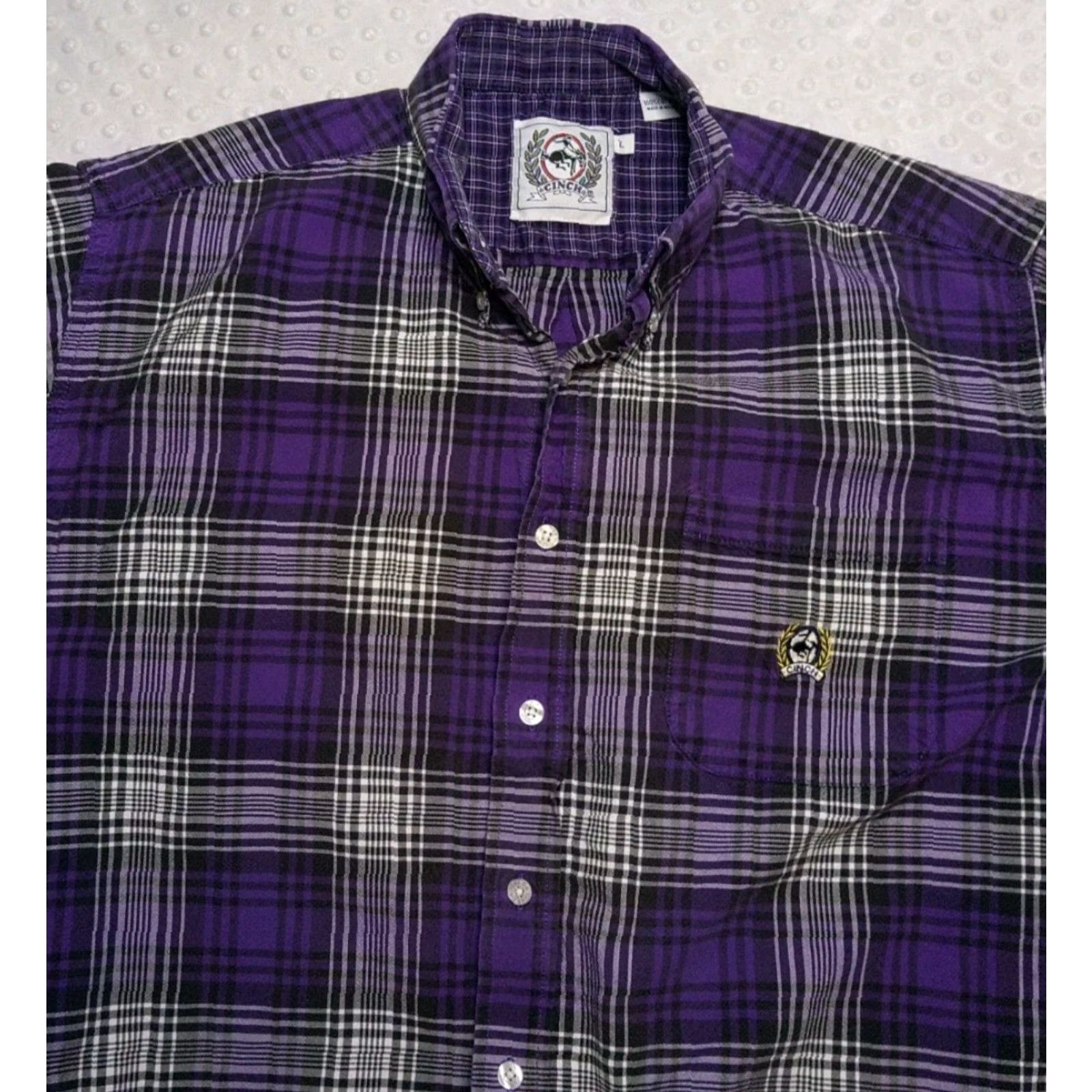 Vintage Cinch Button-Down Shirt L Mens Purple Plaid Western Cowboy Vintage Cotton Long Sleeve Workwear Size US L / EU 52-54 / 3 - 4 Thumbnail