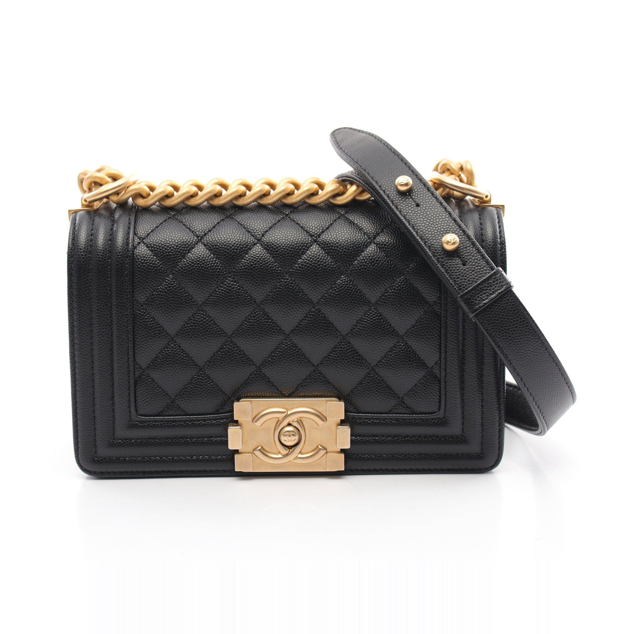 Chanel Chanel Boy Chanel Small Chevron V-Stitch Chain Shoulder Bag Caviar Skin Black Gold Hardware Size ONE SIZE - 1 Thumbnail