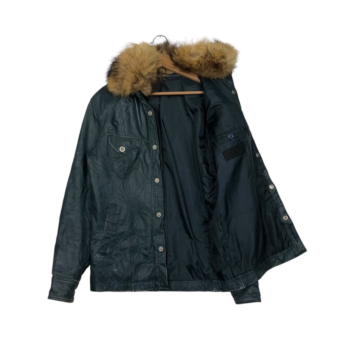 🔥VINTAGE BIKER LEATHER JACKET ASM ARCHIVE MINK FUR COLLAR