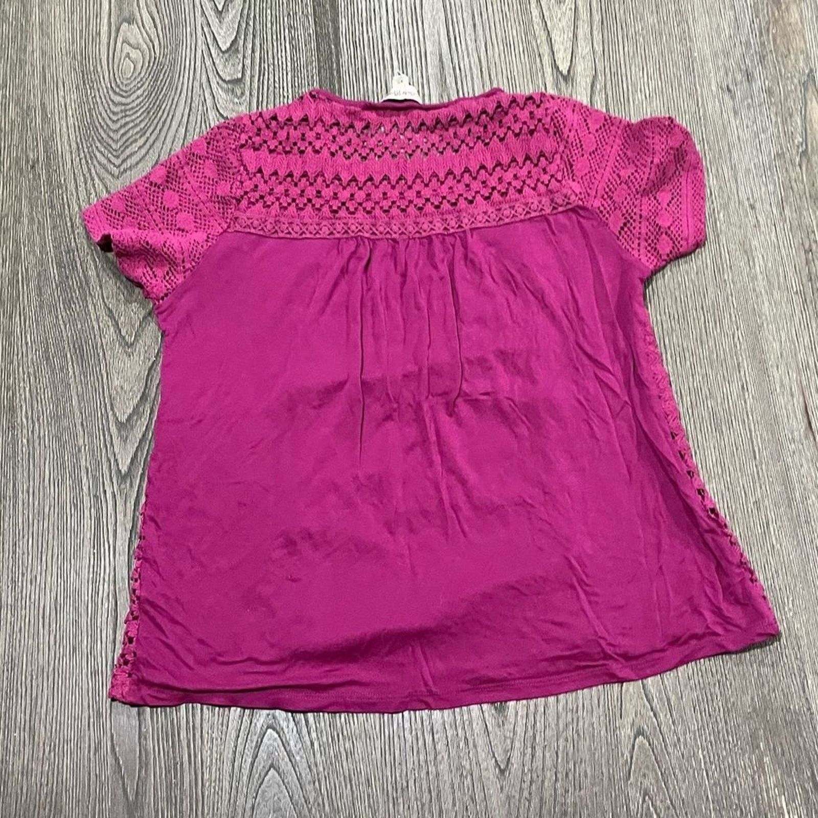 Lucky Brand Lucky Brand Top Crochet Crewneck Bohemian Magenta XS Size XS / US 0-2 / IT 36-38 - 4 Thumbnail