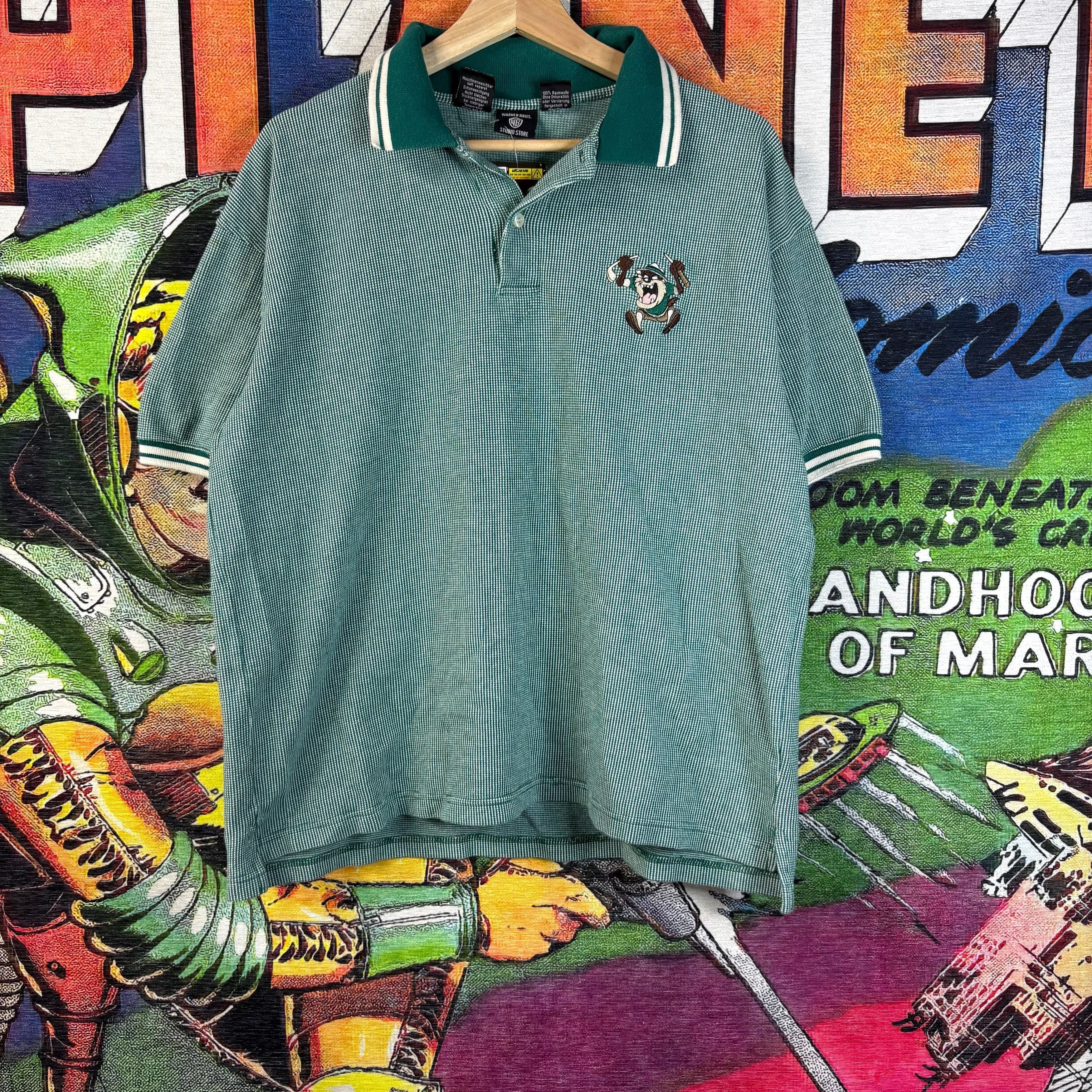 Vintage Vintage 1996 Warner Brothers Green Tasmanian Devil Golf Polo Size US XL / EU 56 / 4 - 1 Thumbnail