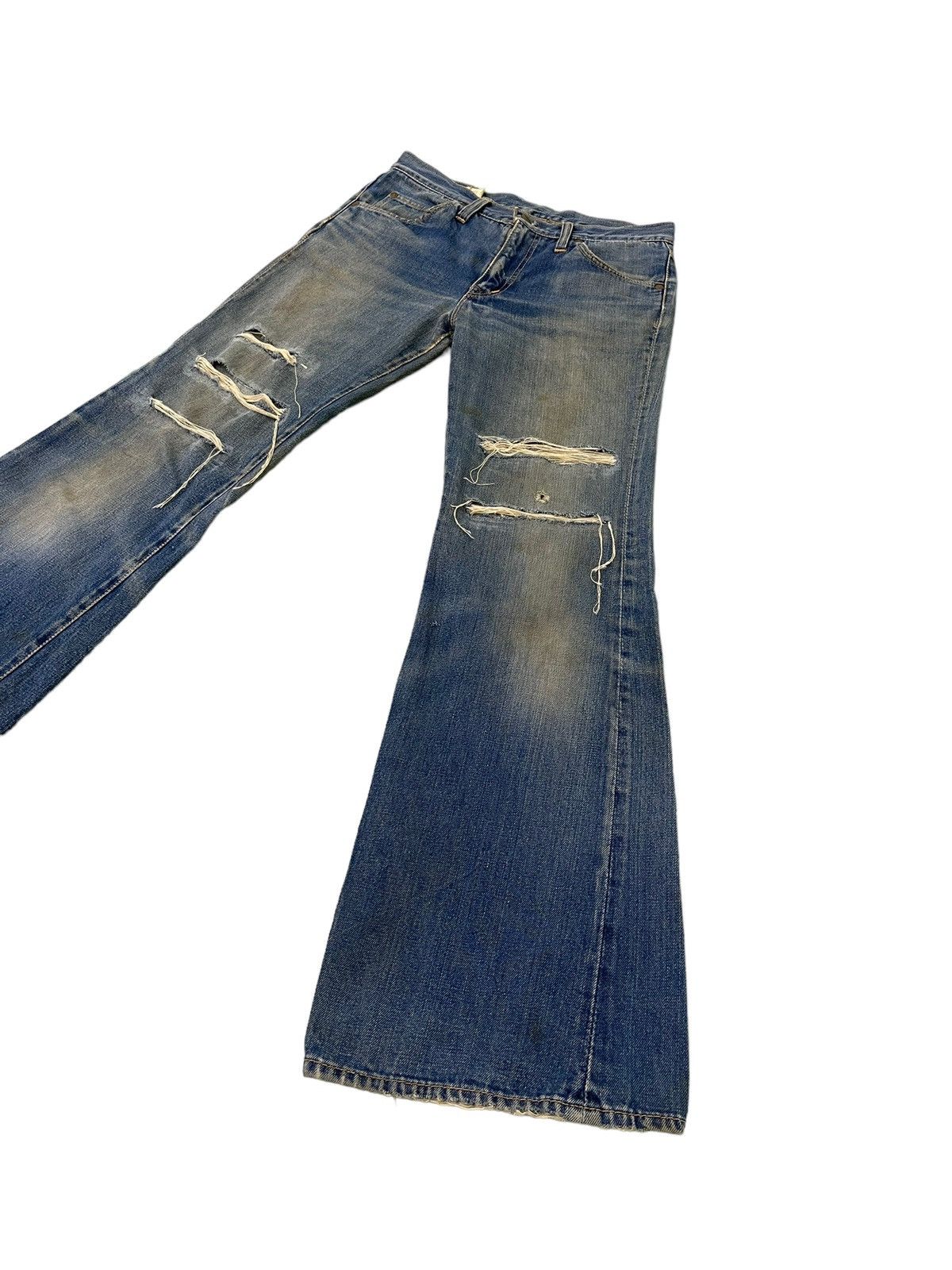 Japanese Brand Flare Jeans Vtg 80s Big John Japan Distress Bell Bottom 7🟦5 Size US 30 / EU 46 - 3 Thumbnail