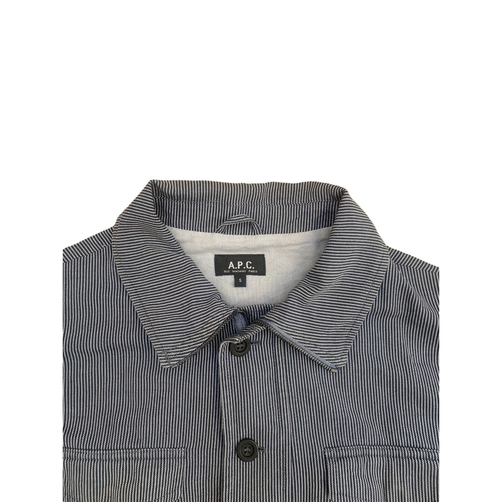 A.P.C. Navy Grey Textured Striped Jacket Size US S / EU 44-46 / 1 - 3 Thumbnail