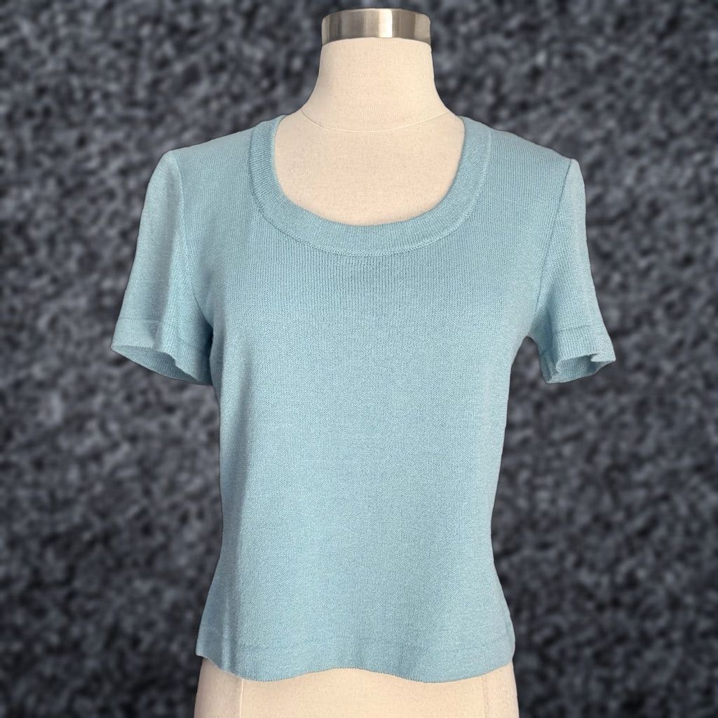 St. John VINTAGE St. John Sport Wool Scoop Neck Sweater Top Blue PS Short Sleeve Women Pullover Shirt Size S / US 4 / IT 40 - 1 Thumbnail