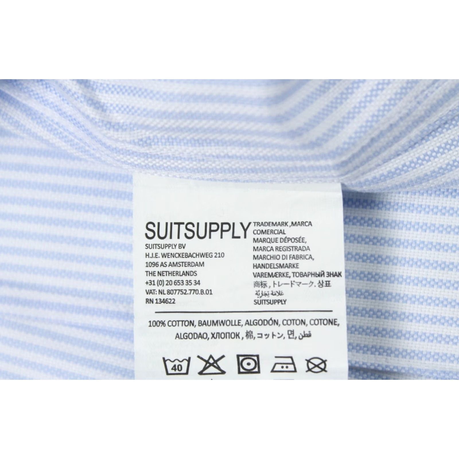 Suitsupply SUITSUPPLY Formal Shirt Men's Extra Slim Fit Button Cutaway Blue Pinstripe 44 / 17 1/2 Size 44R - 6 Thumbnail