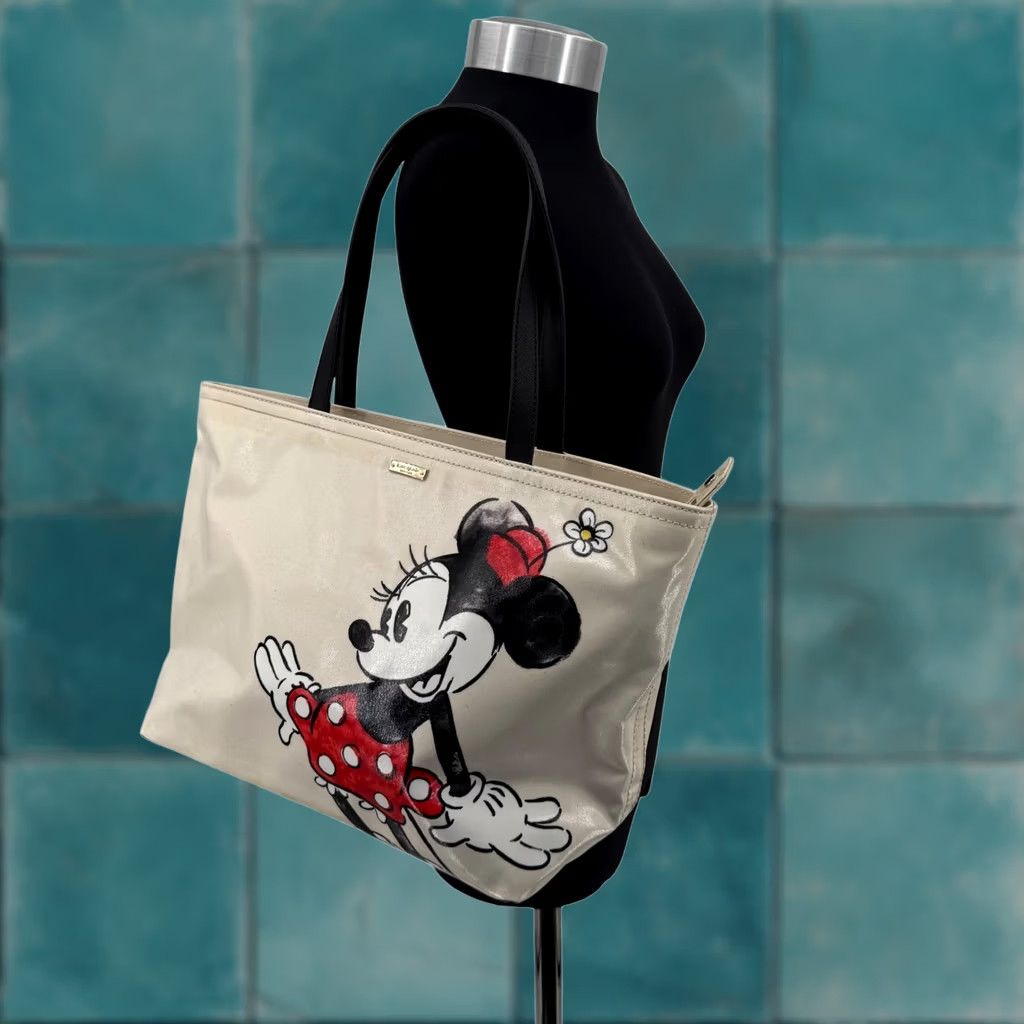 Vintage kate spade new york x Disney Minnie Mouse Tote Bag Cream Coated Canvas Black Straps Tote Womens Medium Pattern Solid Bag Accessories Size M / US 6-8 / IT 42-44 - 1 Thumbnail