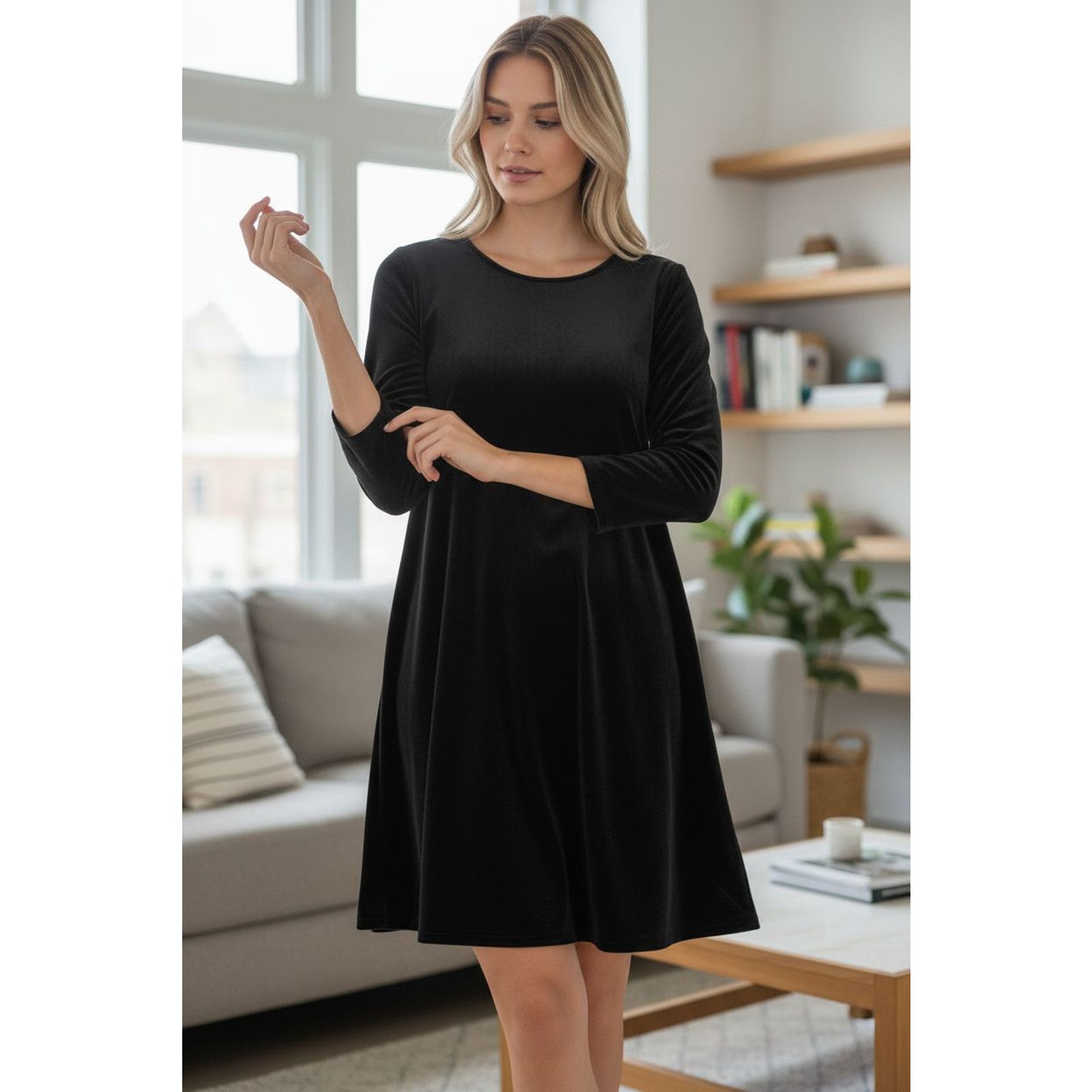 NWT Michael Stars Velvet Dress Stretch A-Line 3/4 Sleeve XS