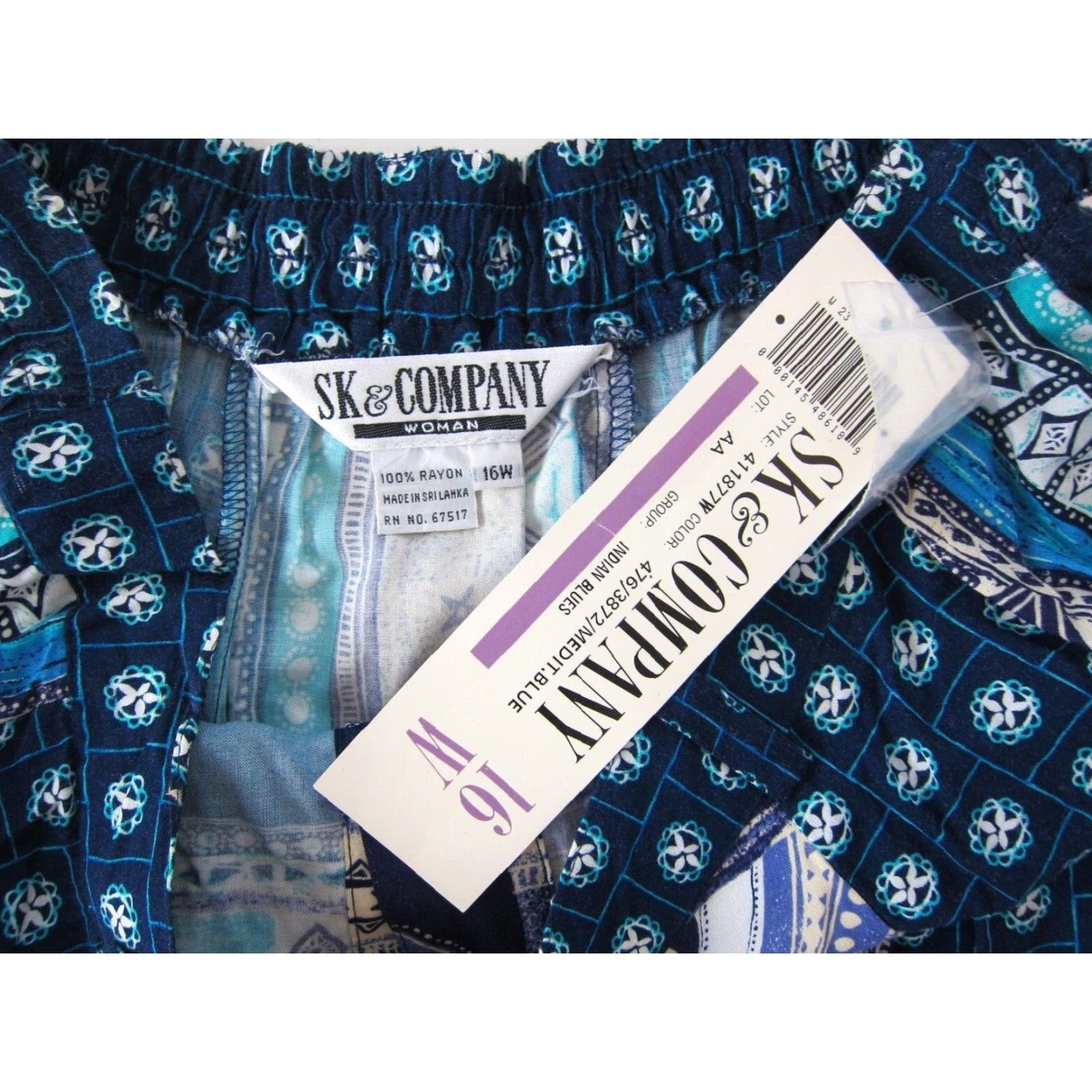 Vintage NWT SK & COMPANY 100% Rayon Blue Purple White Button Down A-Line Skirt 16W Size 38" / US 16 / IT 52 - 4 Thumbnail