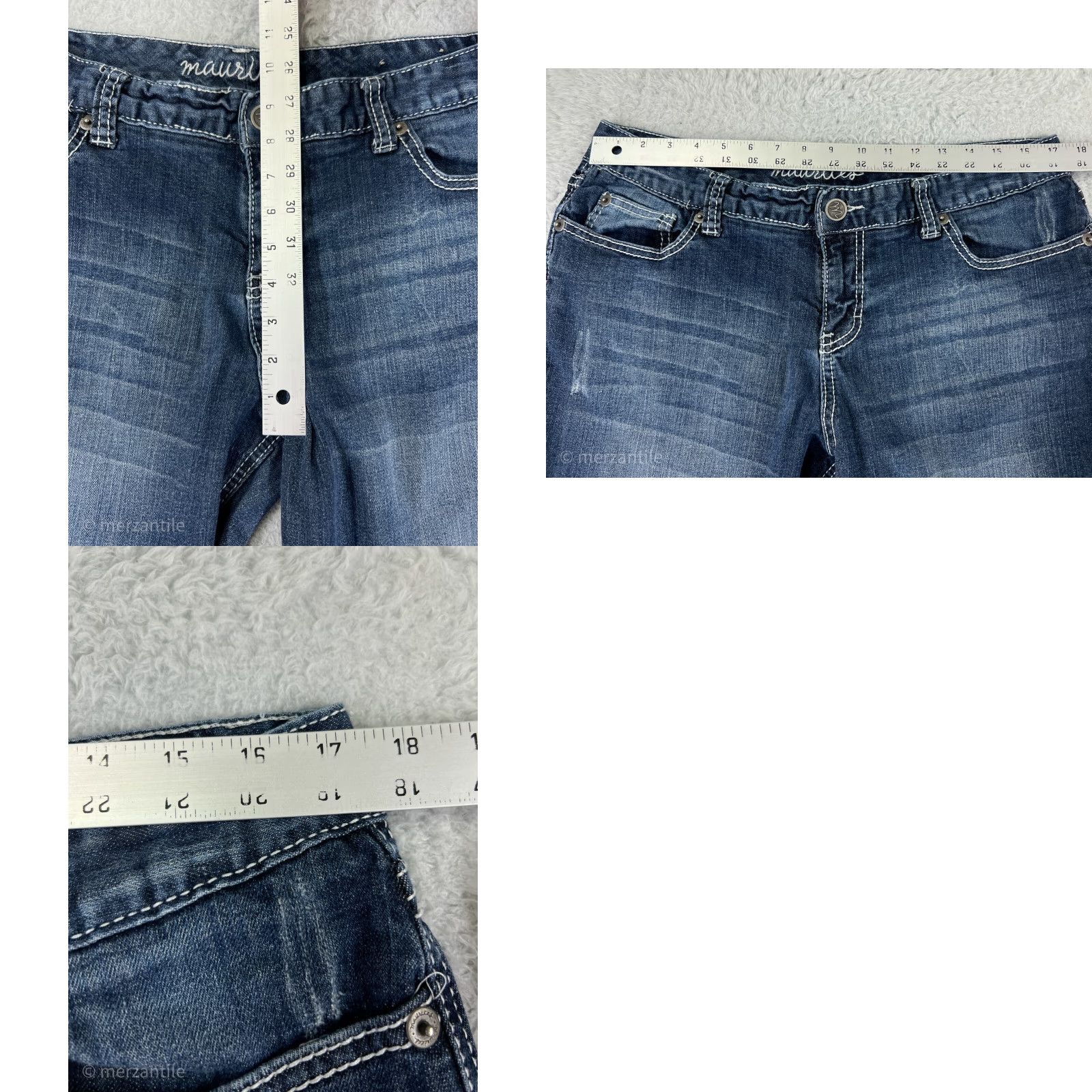 Vintage Maurices Jeans Womens 13 Blue Denim Bootcut Embroidered Cotton Blend Size 34" / US 12 / IT 48 - 9 Thumbnail