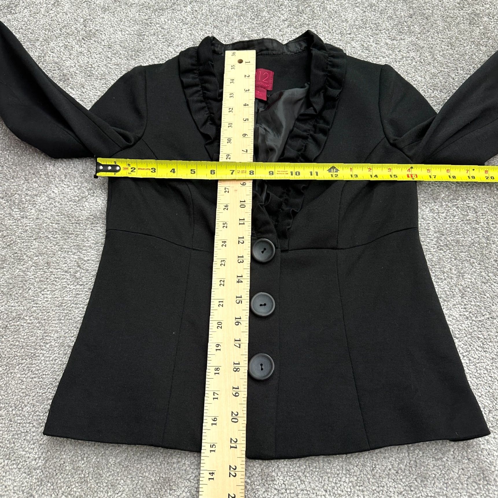 Vintage 212 Collection Blazer Jacket Womens 4 Black Single-Breasted Ruffles Lined Work Size S / US 4 / IT 40 - 7 Thumbnail
