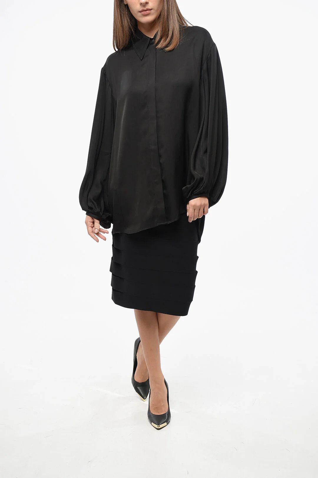 KHAITE og1mm0426 Oversized Asymmetric Blouse in Black Size S / US 4 / IT 40 - 4 Thumbnail