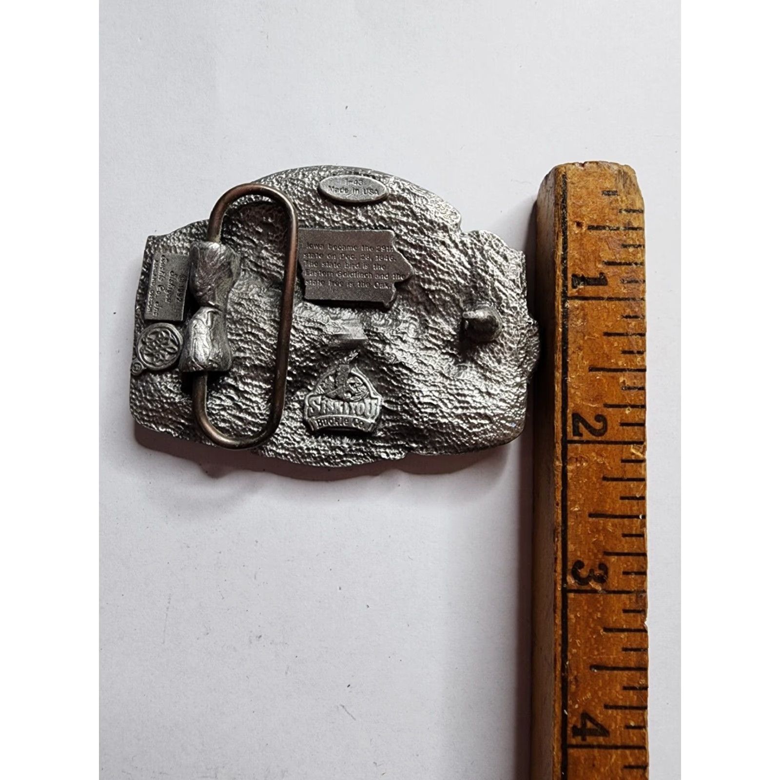 Vintage VINTAGE 1992 IOWA STATE Pewter BELT BUCKLE Siskiyou Men Rockabilly Silver Belt Buckle 1990s Flags & Political Size ONE SIZE - 3 Thumbnail
