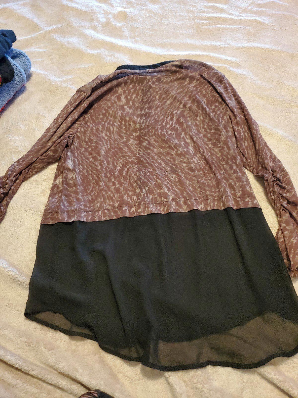 Designer Sheer blouse brown black XL Size XL / US 12-14 / IT 48-50 - 2 Thumbnail