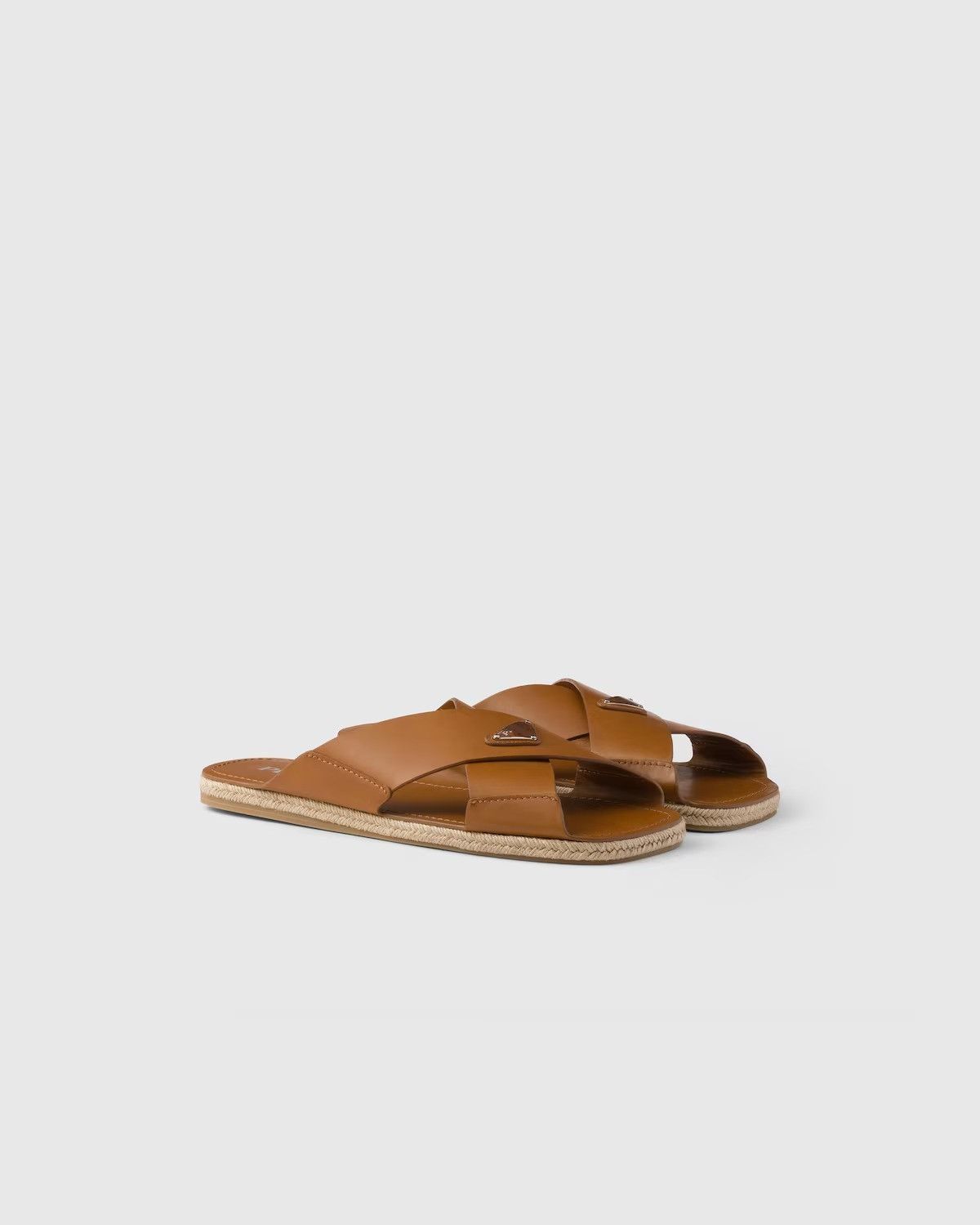 Prada o1mt1gz0526 Crisscross Leather Slides in Brown Size US 11 / EU 44 - 2 Thumbnail