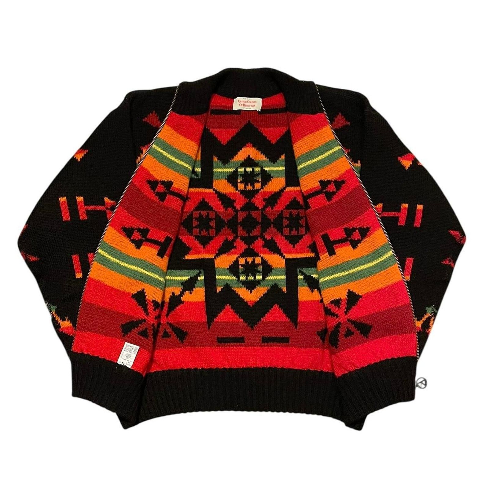 United Colors Of Benetton VTG 90s Benetton Aztec print reversible zip up wool sweater Size US M / EU 48-50 / 2 - 1 Thumbnail