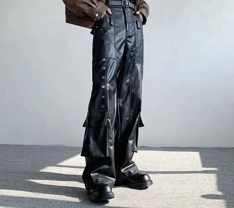 Japanese Brand × Leather × Vintage Leather Trousers Rivet Niche Design PU Casual Pants Size US 33 - 1 Thumbnail