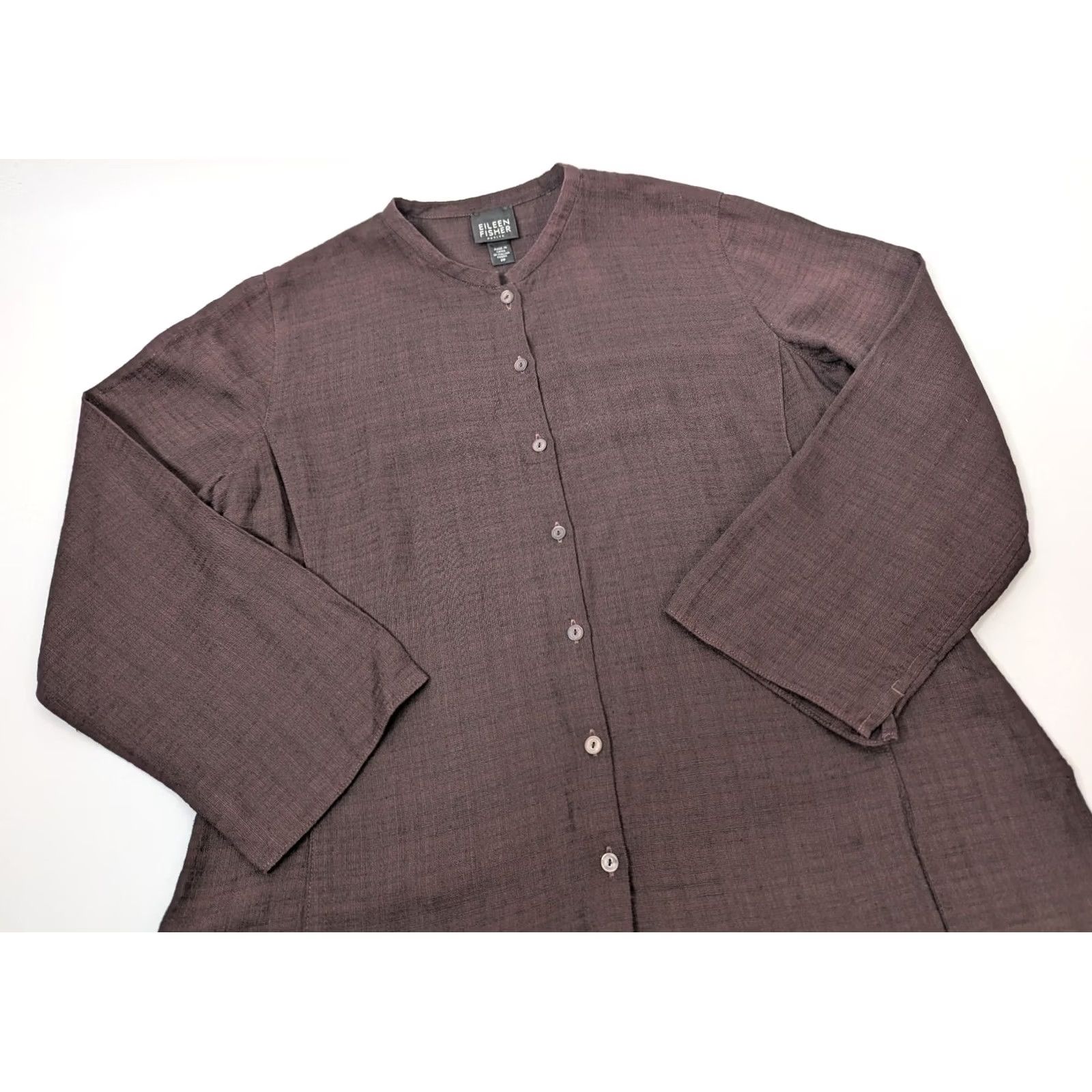 Eileen Fisher Eileen Fisher Brown Tunic Shirt PP 3/4 Sleeve Linen Blend Button Top Petite Size Women Size XXS / US 00 / IT 34 - 2 Thumbnail