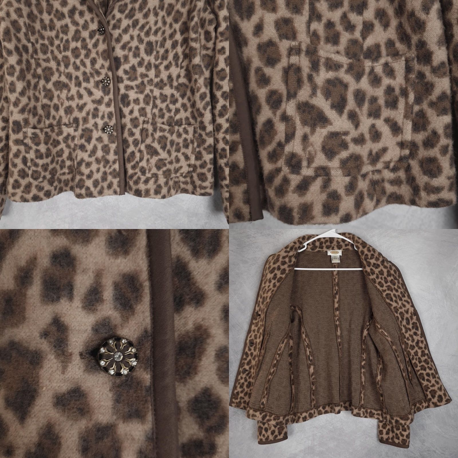 Talbots Talbots Blazer Women's Large Brown Leopard Print 100% Merino Wool Jacket Tailored Size L / US 10 / IT 46 - 8 Thumbnail