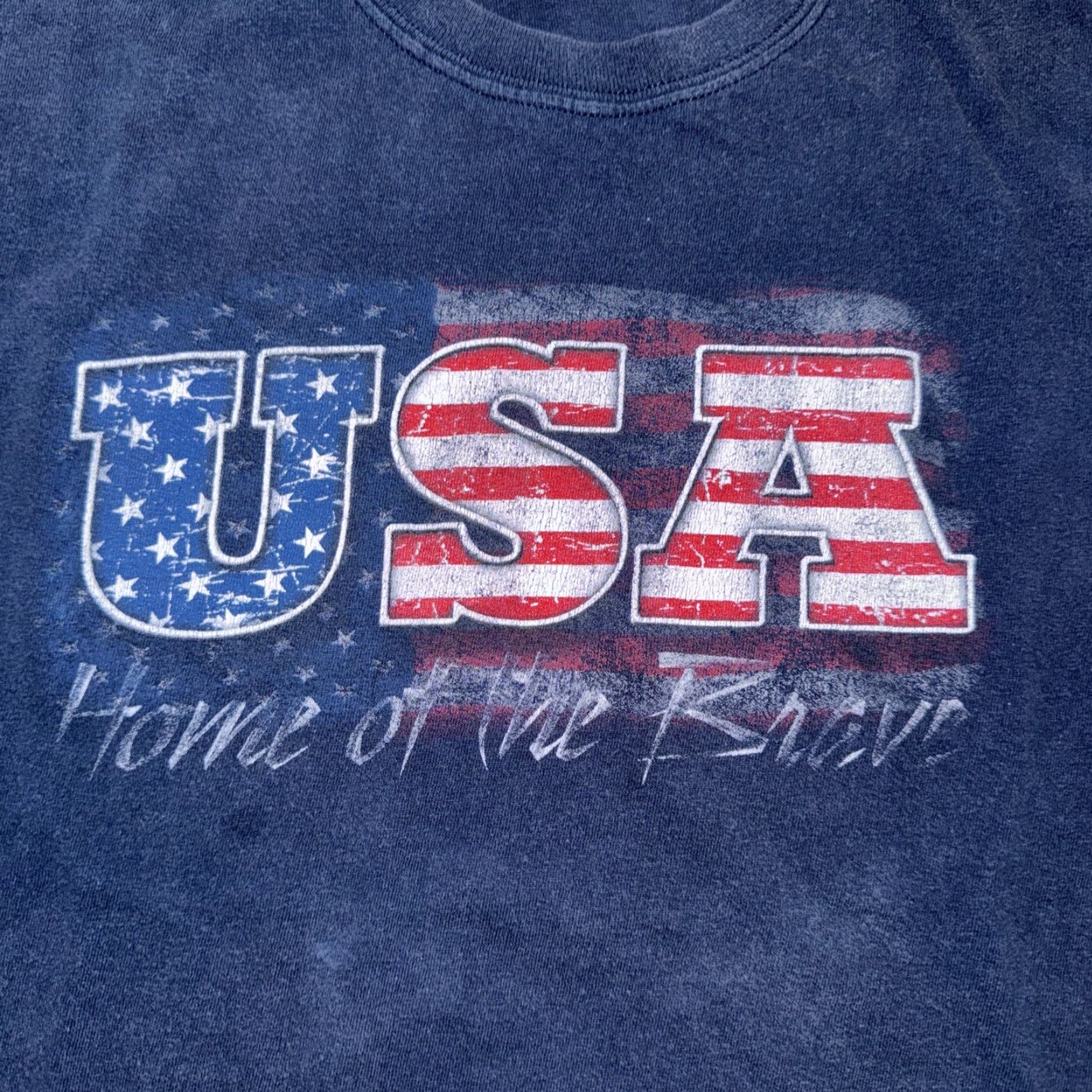 Vintage VINTAGE USA Home of the Brave T-Shirt Men Medium Navy Blue 20x25 M & M Shirt Size US M / EU 48-50 / 2 - 2 Thumbnail
