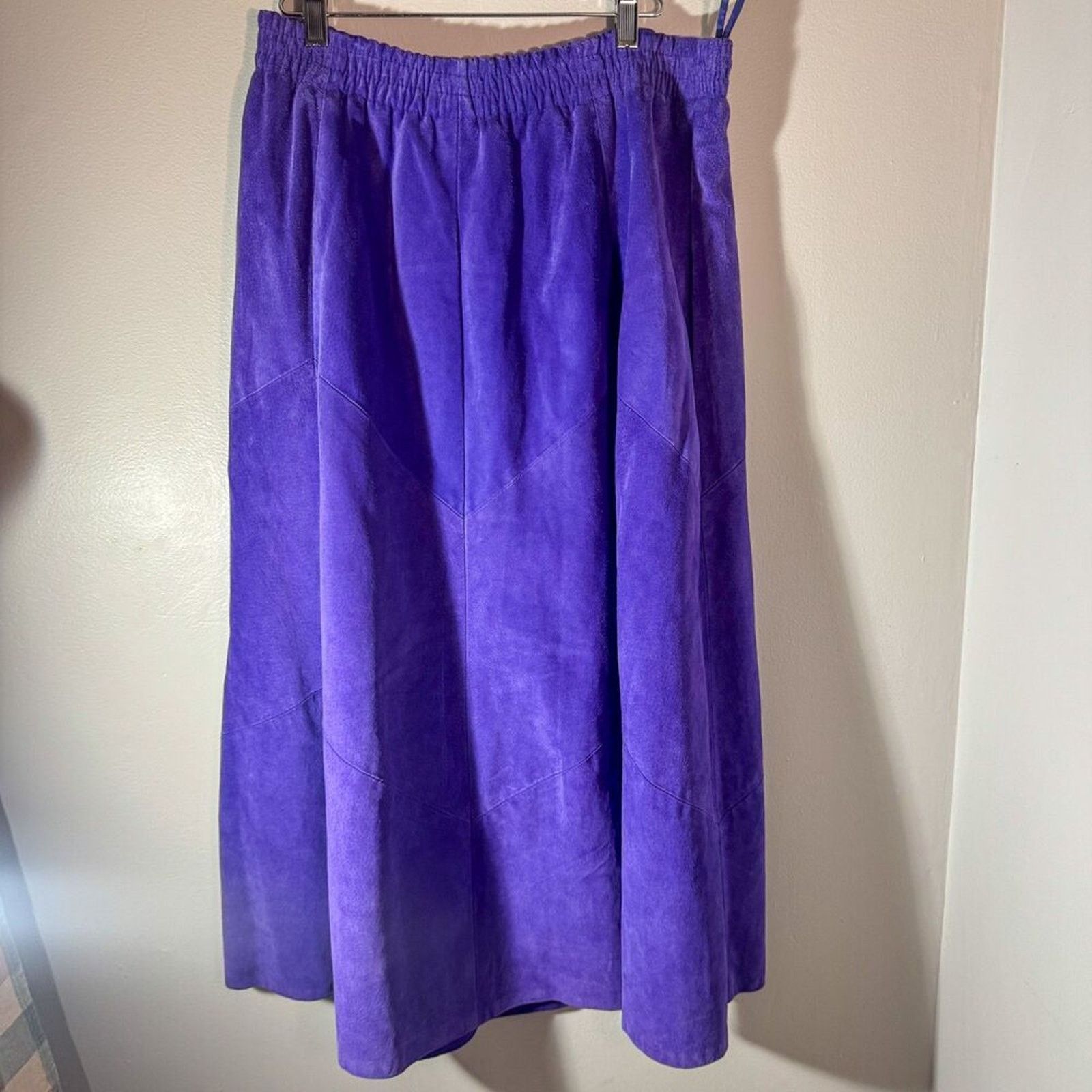 Other Vintage 90s Etosha Purple Suede Leather Midi Skirt Size 31" - 1 Thumbnail