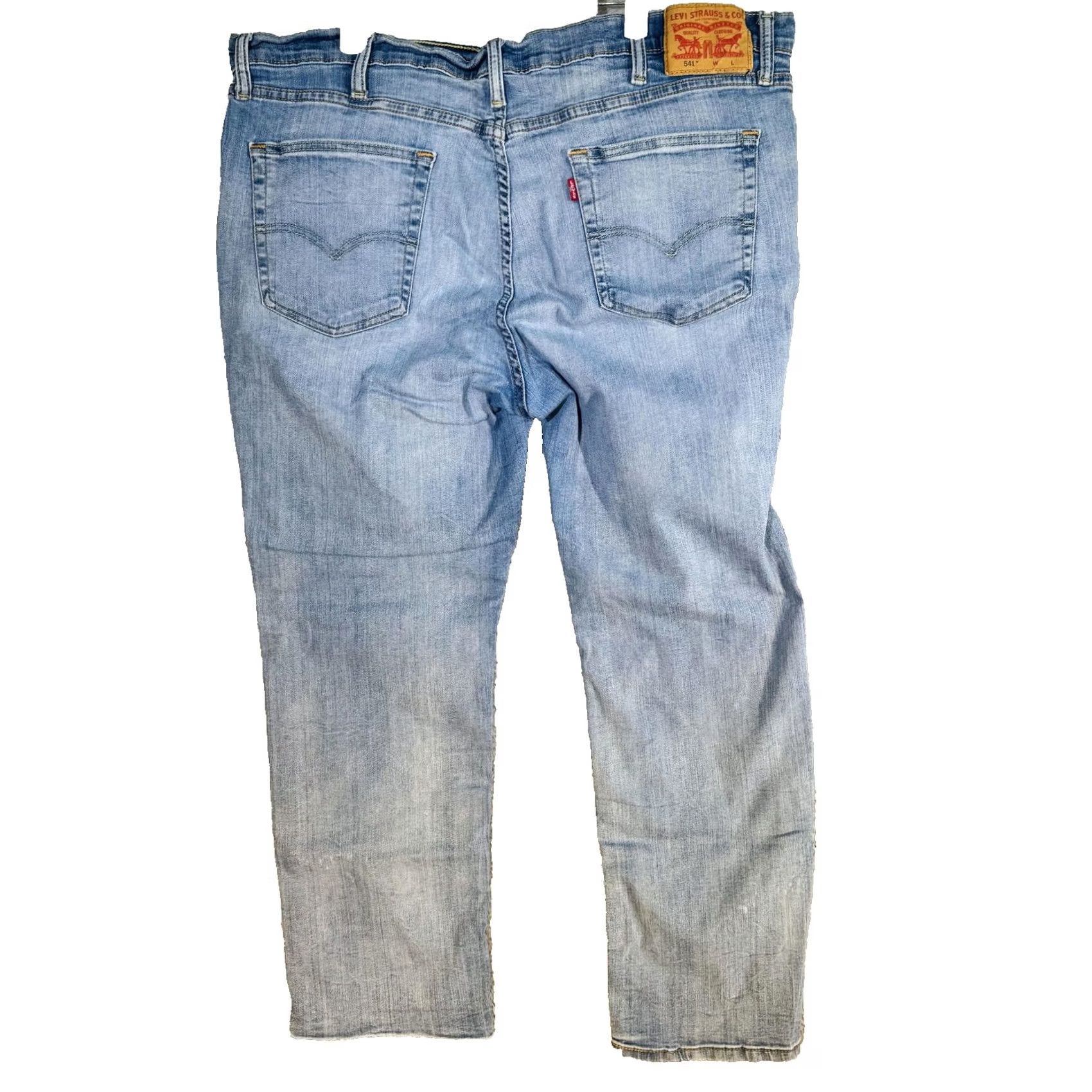Levi's Levis 541 Jeans Mens 44x30 Blue Light Wash Tapered Athletic Denim Zip Fly Narrow Fit Logo Pockets Size US 44 / EU 60 - 6 Thumbnail