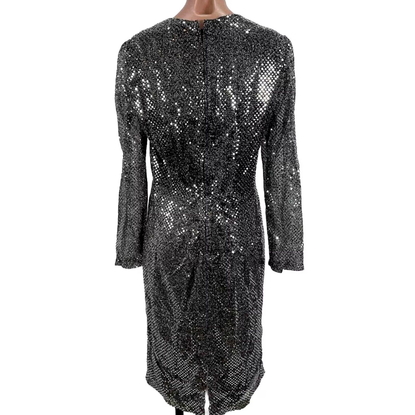 Vintage VTG 80s Handmade Silver Sequin Lamé Illusion Sleeve PROM Evening NYE Dress M/L Dress Size M / US 6-8 / IT 42-44 - 2 Thumbnail