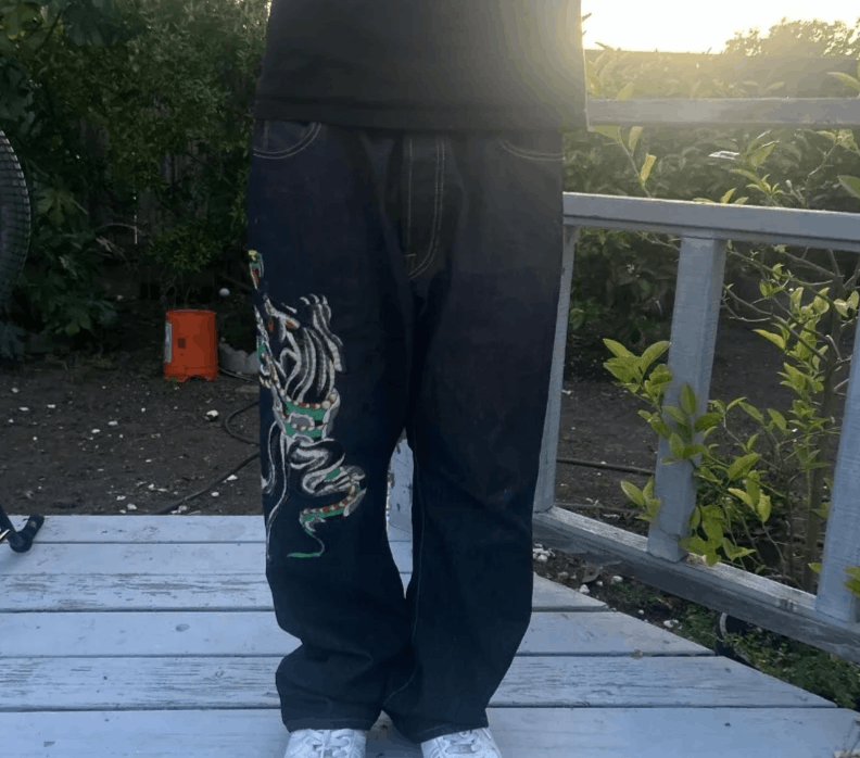 Japanese Brand American Fashion Oversize Pattern Embroidered Baggy Jeans Size US 34 / EU 50 - 4 Thumbnail