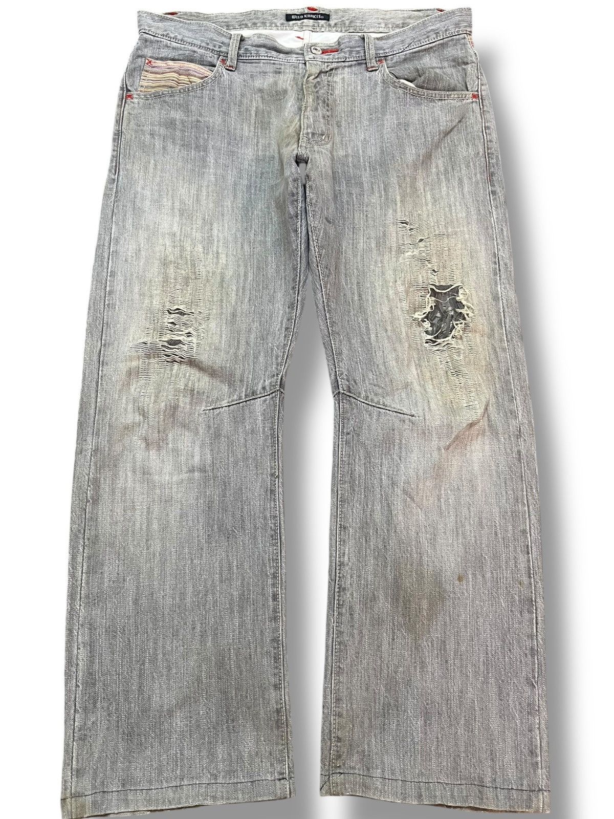 If Six Was Nine Vintage Wild Khakis Twisted Leg Grunge Distressed Denim Size US 35 - 1 Thumbnail