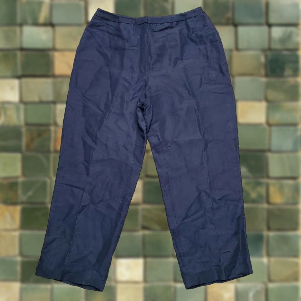 Vintage VINTAGE Jones Wear Navy Blue Linen Blend Flat Front Pants Womens 12 Casual Size 34" / US 12 / IT 48 - 1 Thumbnail