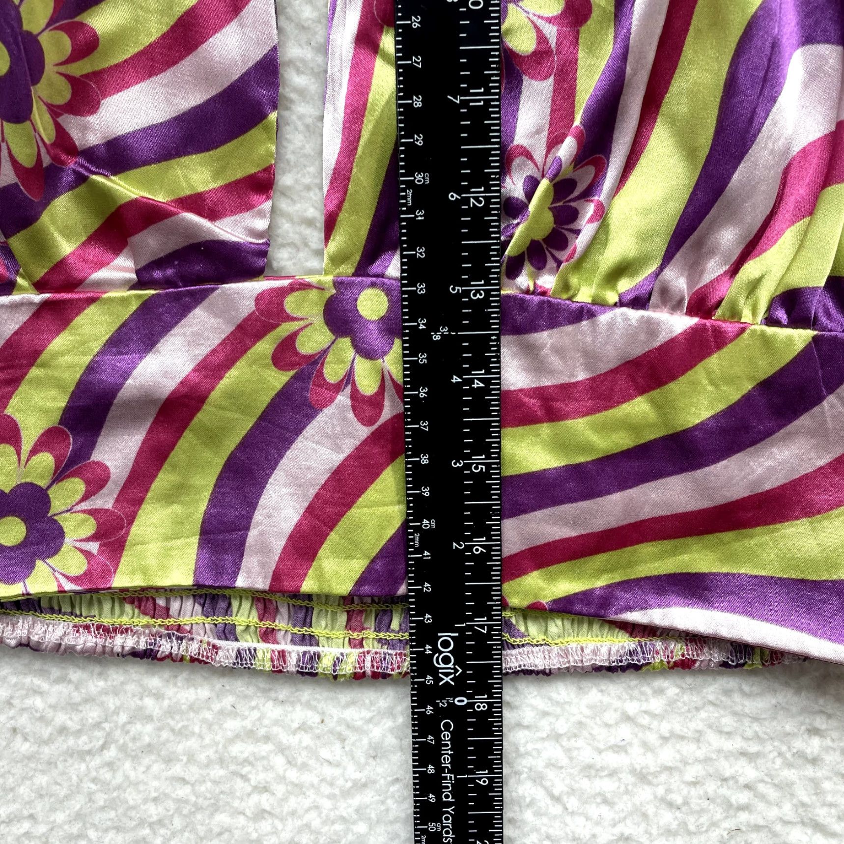 Vintage VINTAGE Y2K Halter Crop Top Large Floral Satin Groovy Psychedelic Rave Festival Shirt Size L / US 10 / IT 46 - 5 Thumbnail