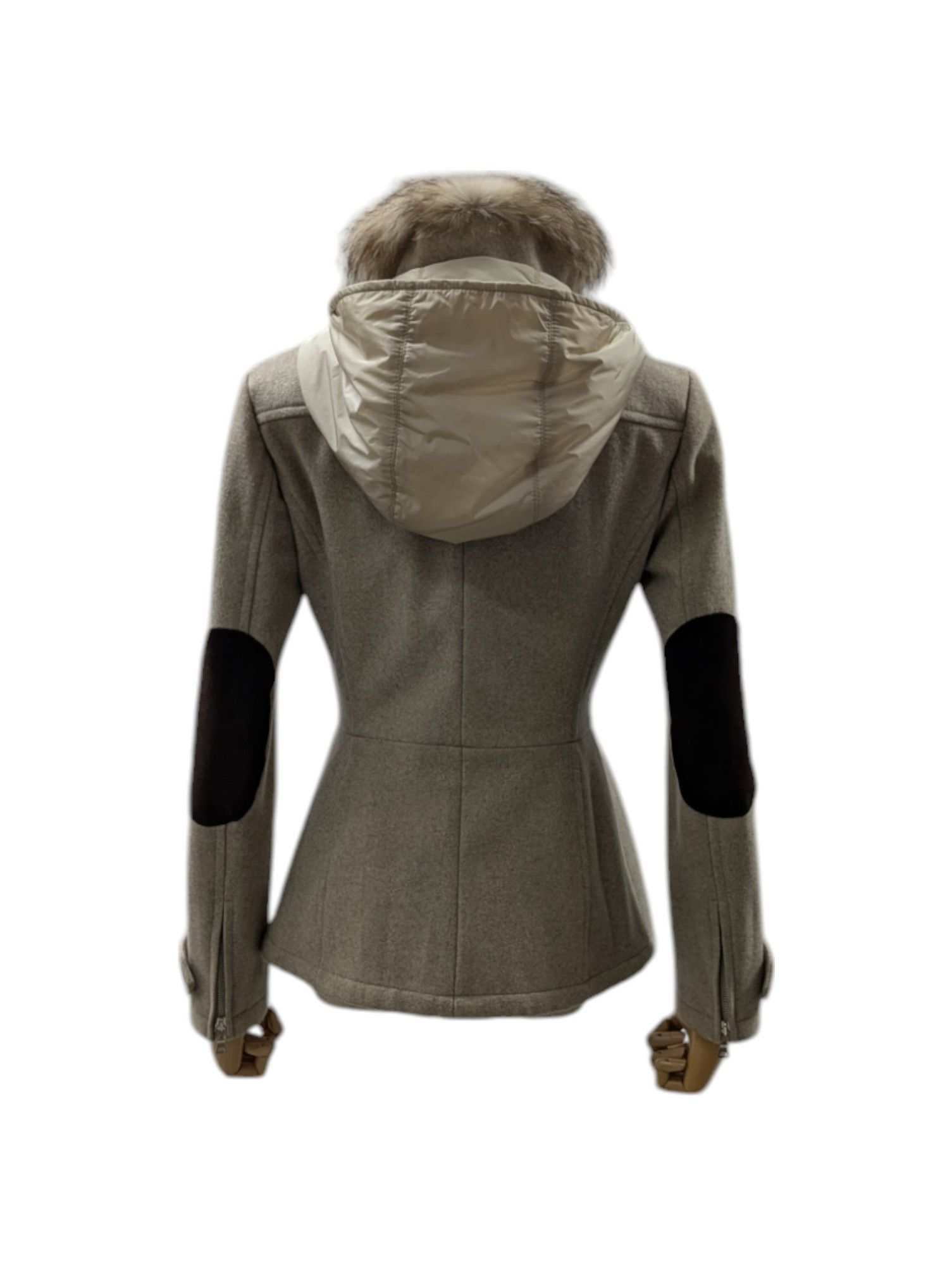 Prada Light Brown Zip Up Wool Jacket With Leather Elbow Padded Size XS / US 0-2 / IT 36-38 - 2 Thumbnail