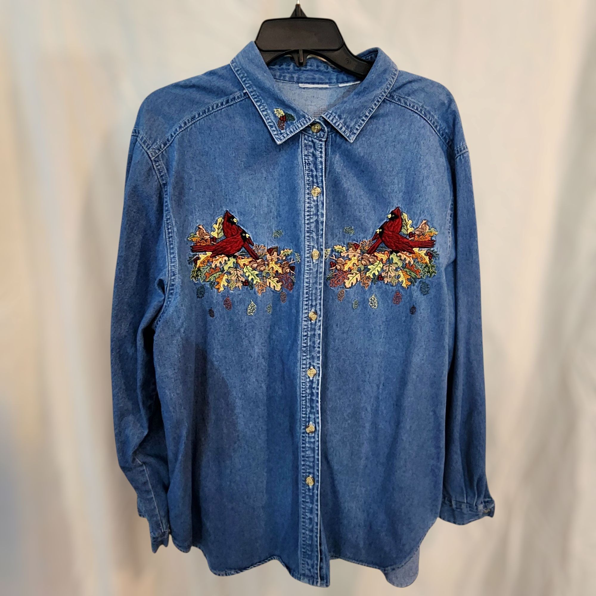 Other Vintage Womens Denim Shirt 90s Y2K Embroidered Bird Fall Car Size XXL / US 16-18 / IT 52-54 - 1 Thumbnail