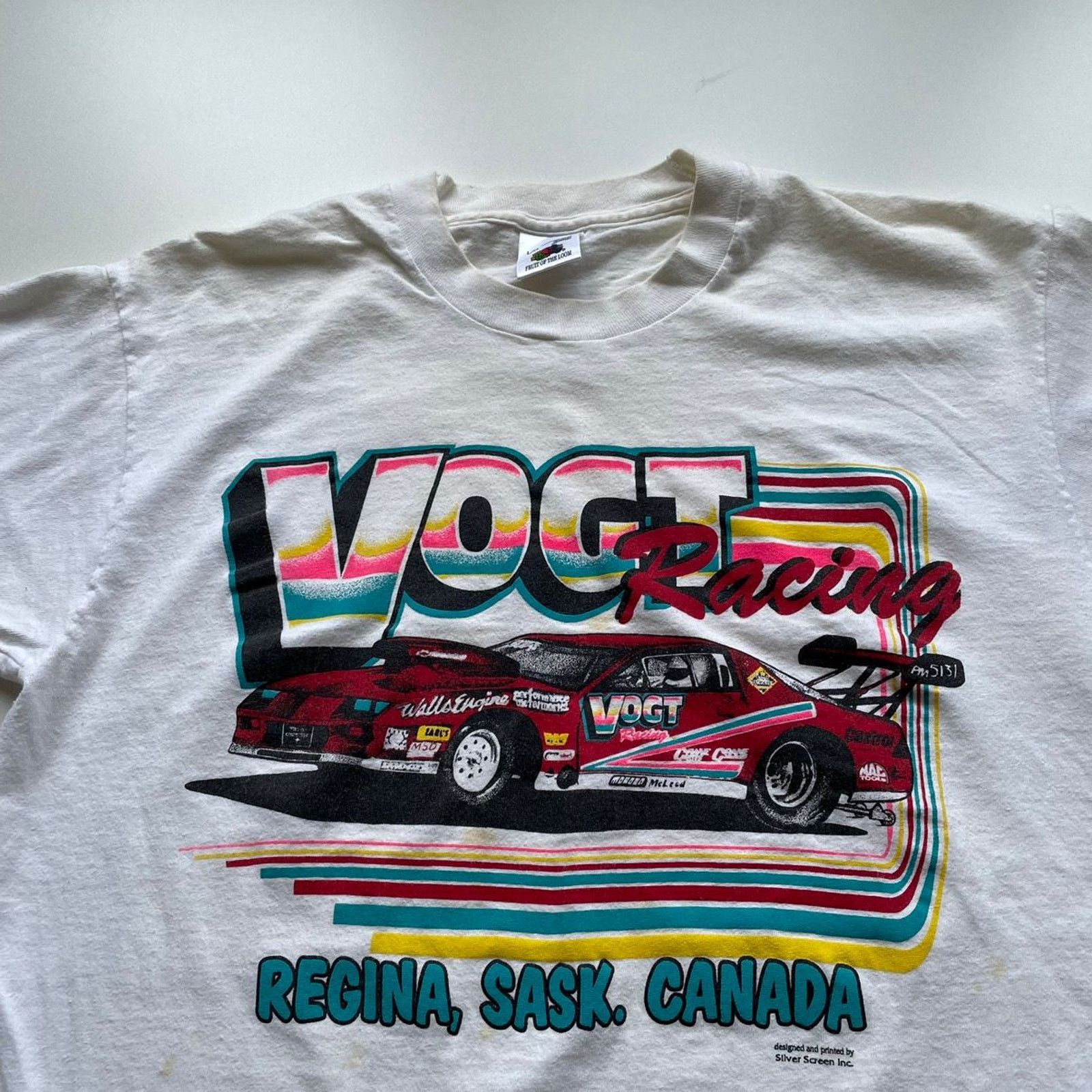 Fruit Of The Loom × Vintage Vintage 90s VOGT Racing T Shirt Large Single Stitch White Size US L / EU 52-54 / 3 - 2 Thumbnail