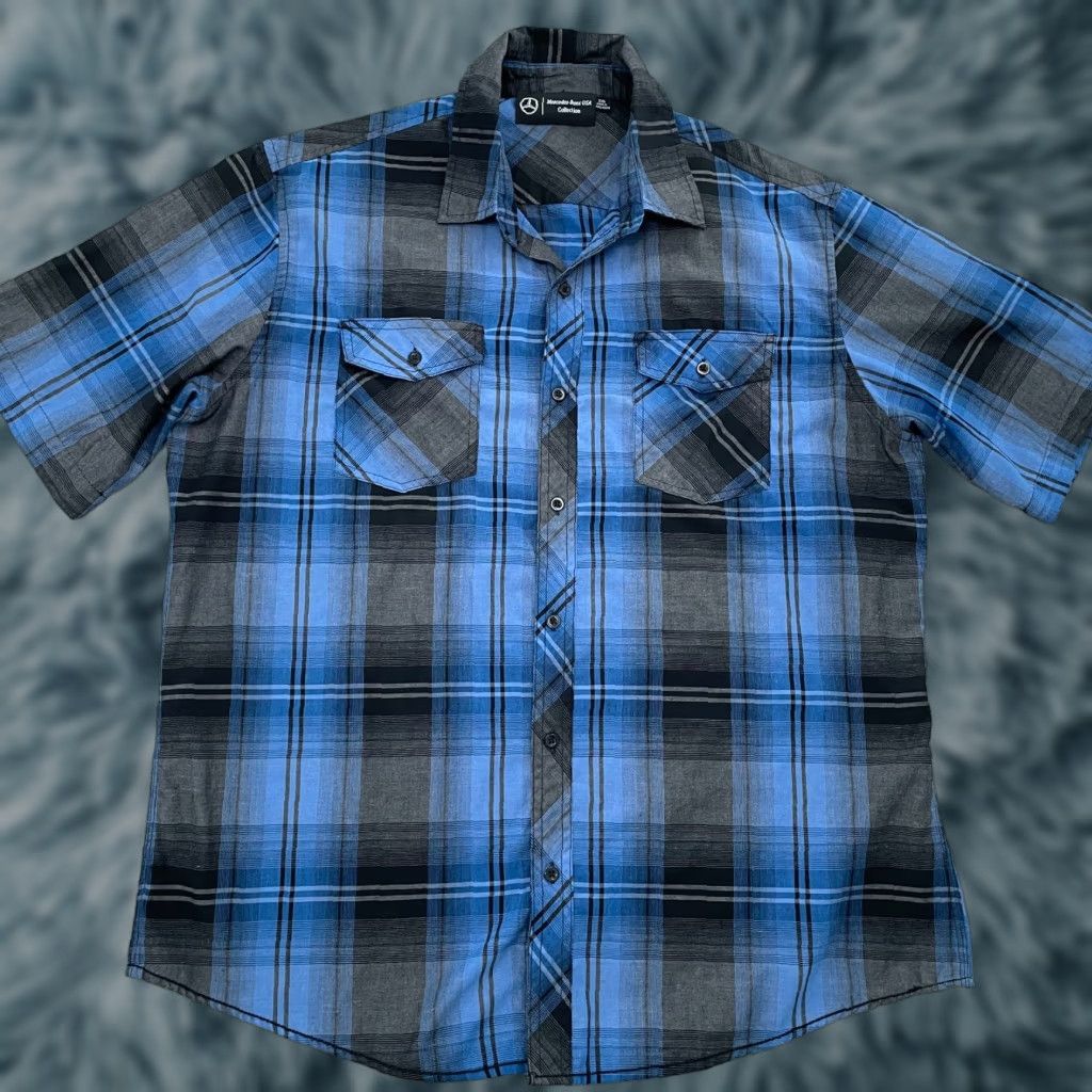 Mercedes-Benz Mercedes-Benz USA Collection Shirt Adult 2XL Blue Plaid Button-Up Short Sleeve Shirt Size US XXL / EU 58 / 5 - 1 Thumbnail