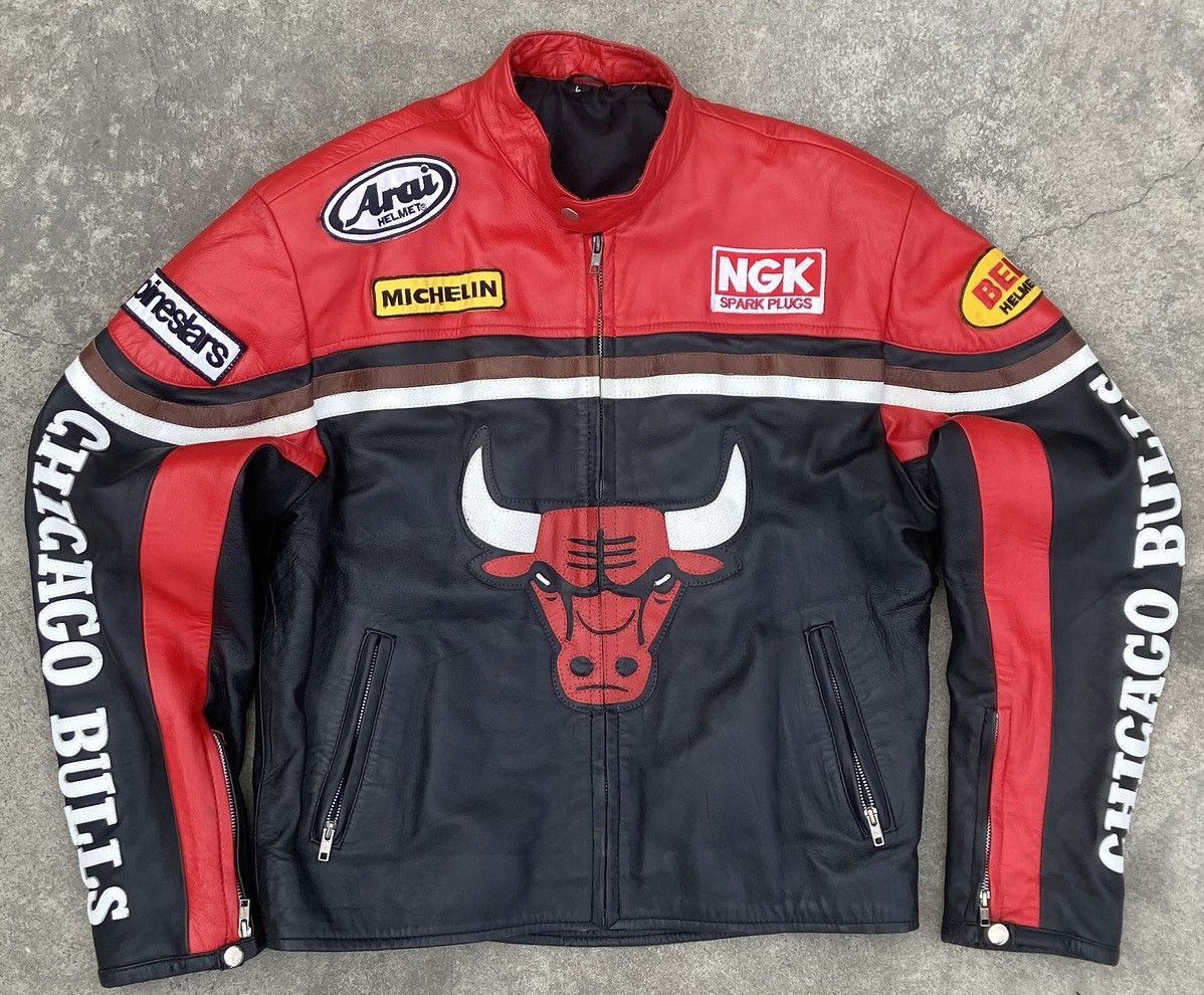 NBA 🟤 Crazy Rare Chicago Bulls Leather Racing Jacket🟤 | Grailed