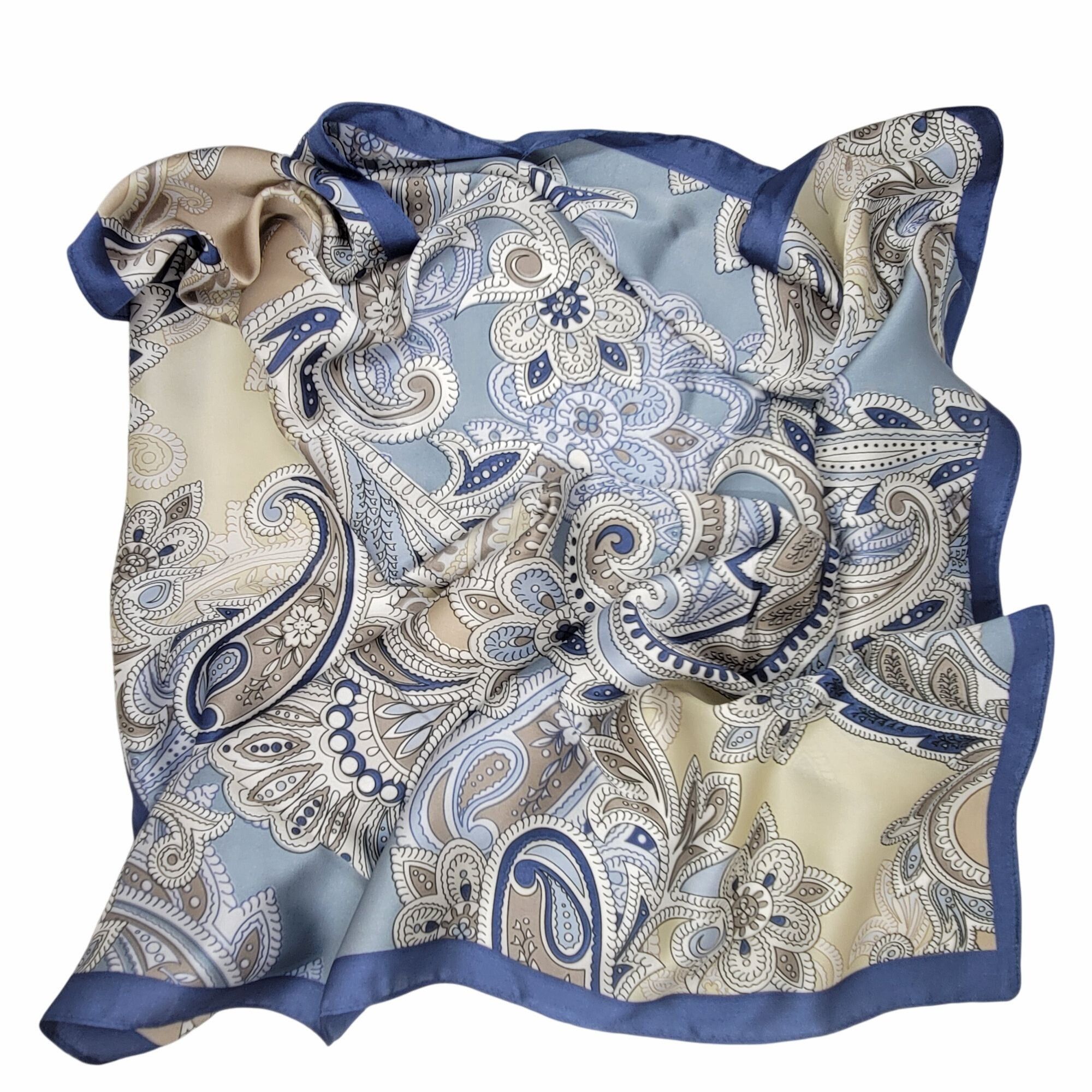 Other ⭐Elegant Bandana Square Scarf Silky Satin Soft Blue Silver V Size ONE SIZE - 6 Thumbnail