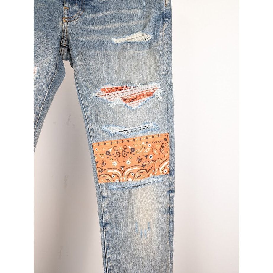 Amiri o1rshd1 Vintage Bandana Artpatch Jeans in Clay Indigo Size US 31 - 7 Thumbnail