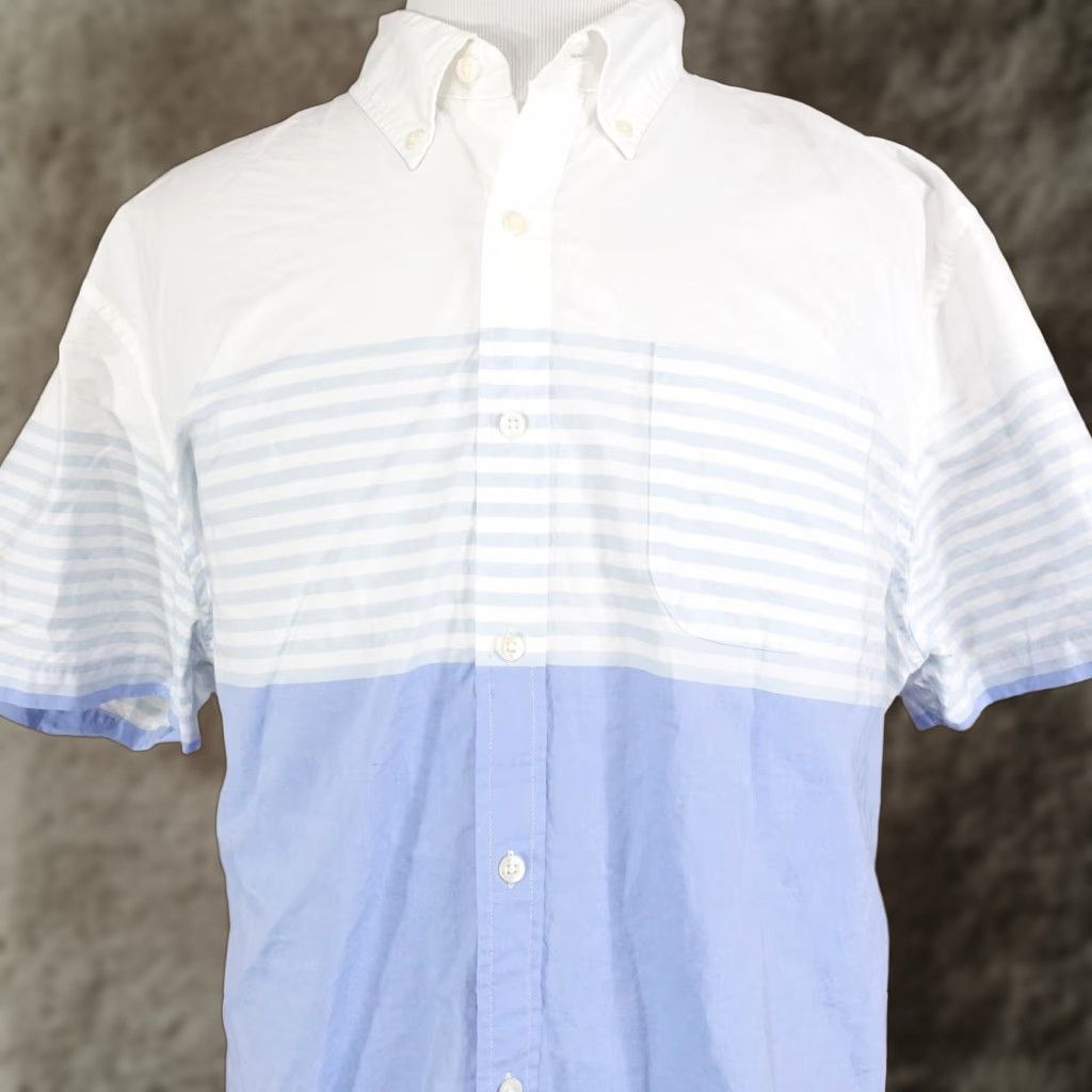 Lands' End Lands' End Shirt Mens 2XL White Blue Stripe Colorblock Short Sleeve Button-Down Pocket Size US XXL / EU 58 / 5 - 1 Thumbnail