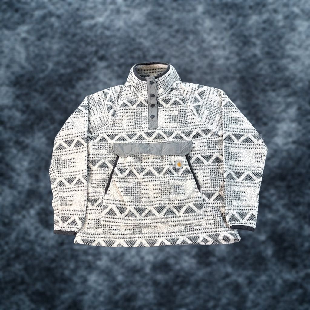 Carhartt VINTAGE? Carhartt Jacket Womens L White Geometric Fleece Snap Anorak Pullover OJ4991-W Size L / US 10 / IT 46 - 1 Thumbnail