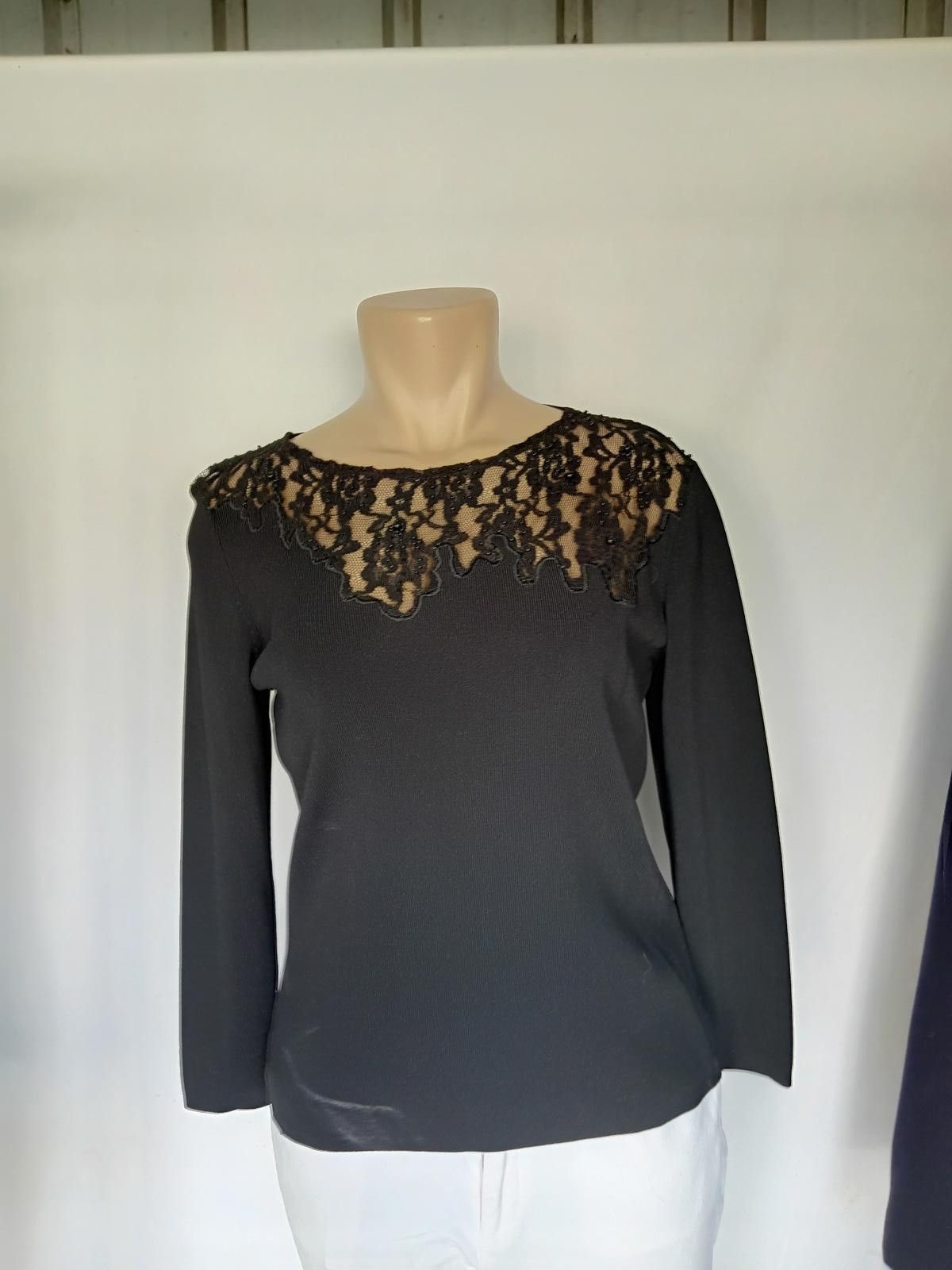 Designer RAFAEL Elegant Black Long Sleeve Top with Lace Detail Size S / US 4 / IT 40 - 1 Thumbnail