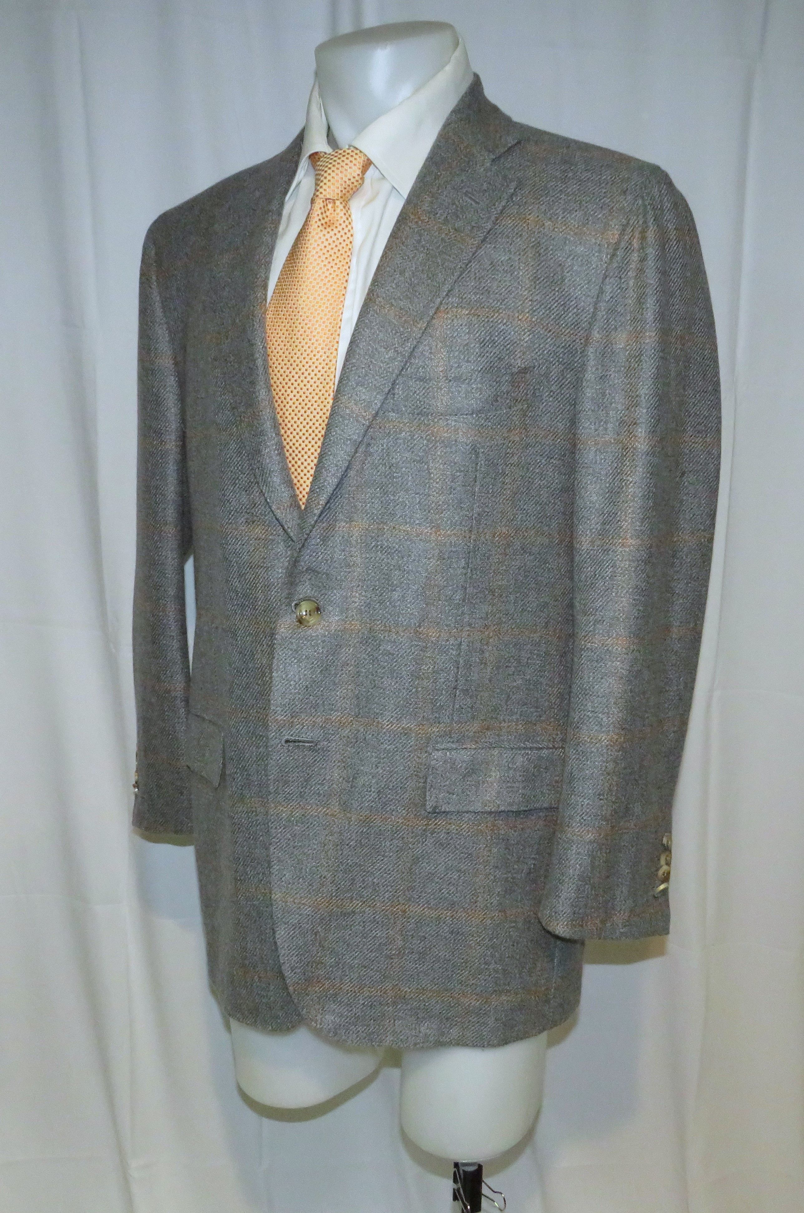 Kiton Gray Windowpane Cashmere Two Button Sport Coat 46L NWT $9300 Size 46L - 6 Thumbnail